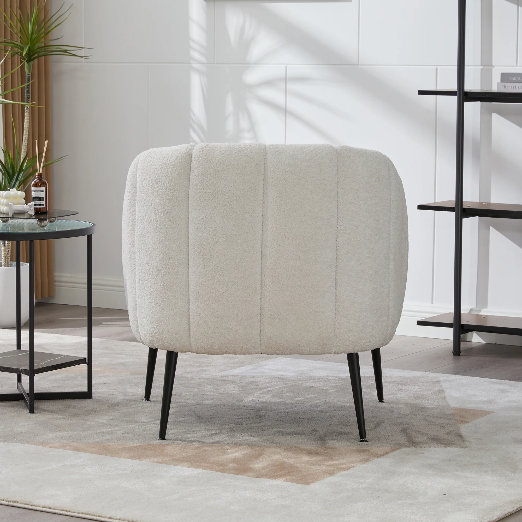 Channel Tufted Chenille Vanity Barrel Accent Chair with Metal Legs - Image 19