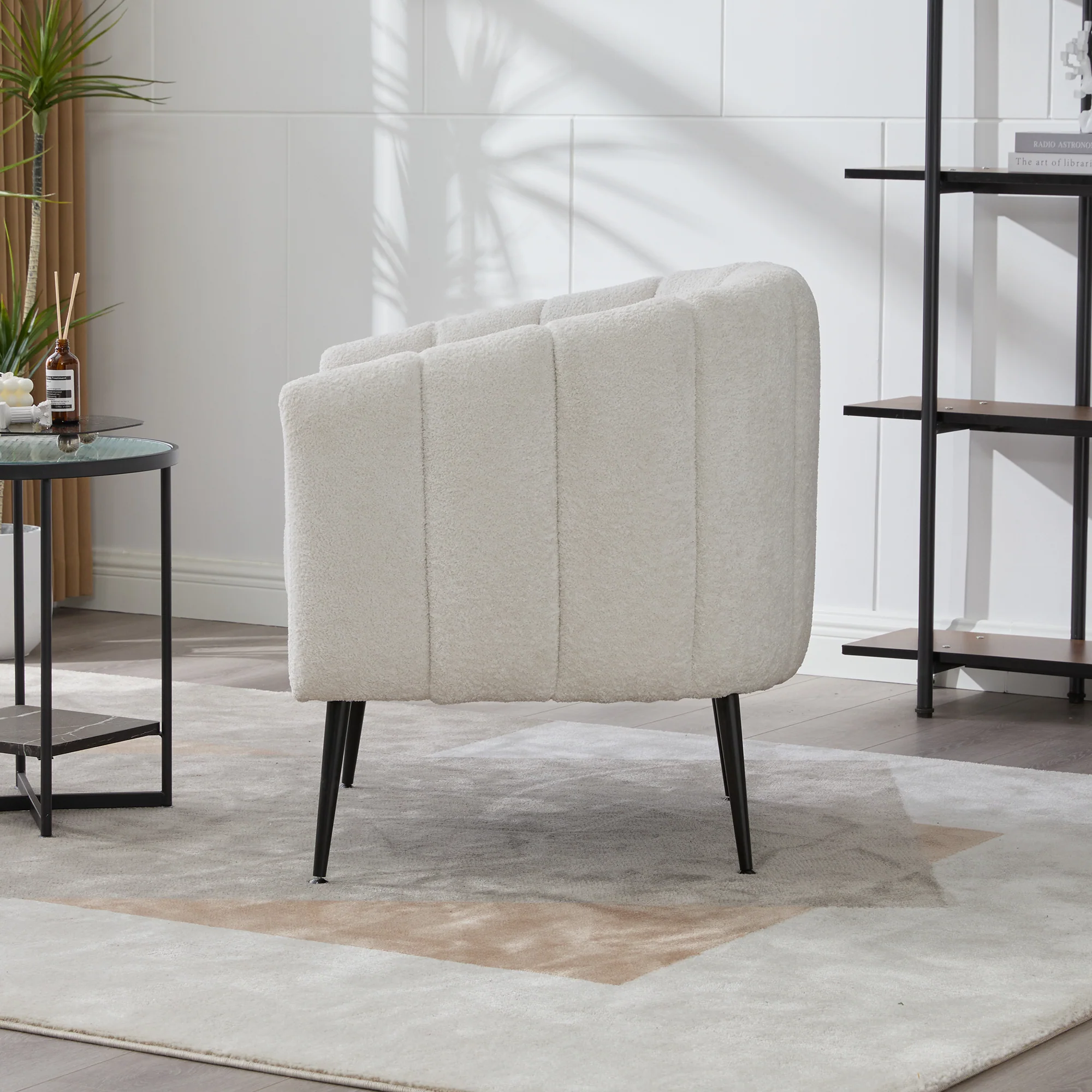 Channel Tufted Chenille Vanity Barrel Accent Chair with Metal Legs - Image 20