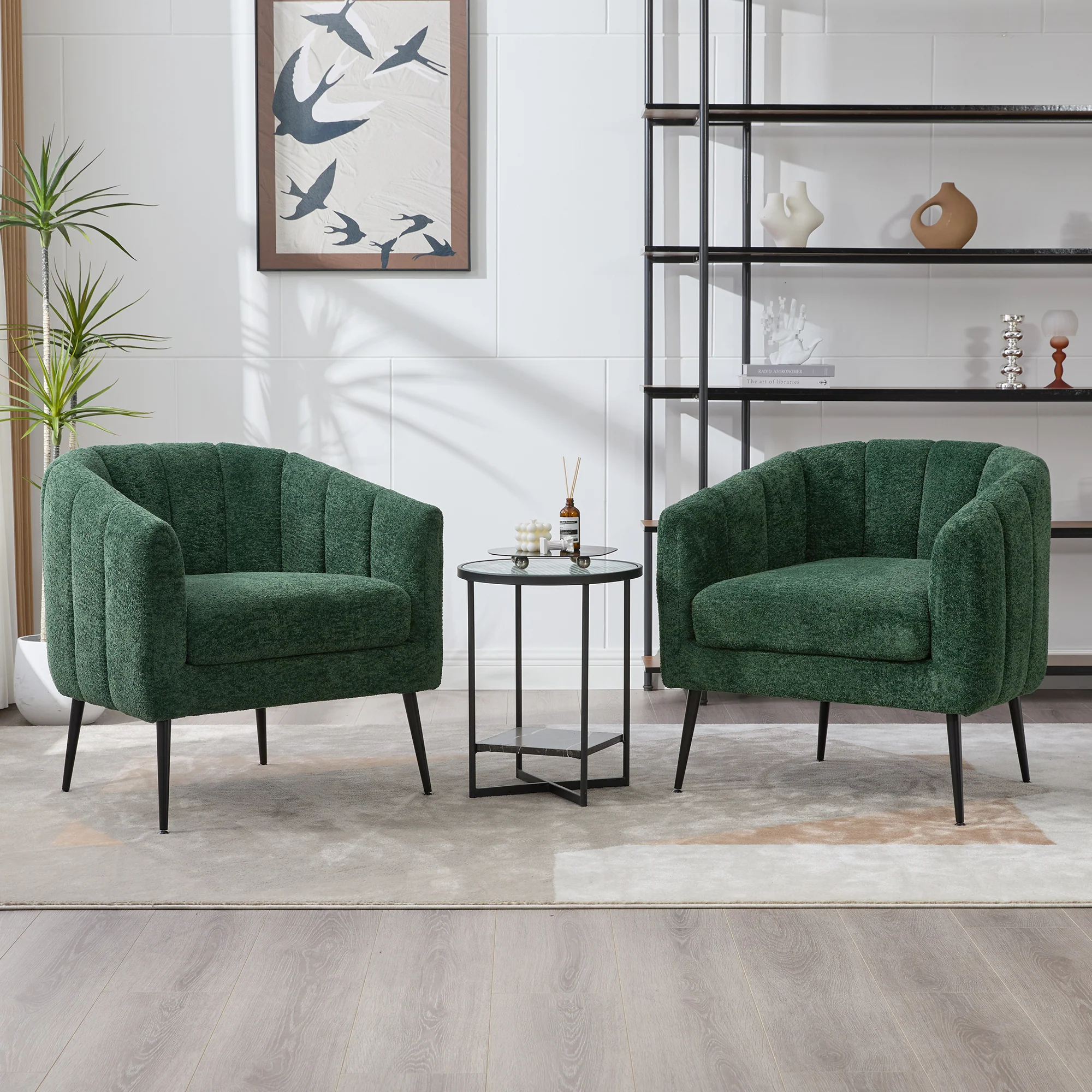 Channel Tufted Chenille Vanity Barrel Accent Chair with Metal Legs - Image 9