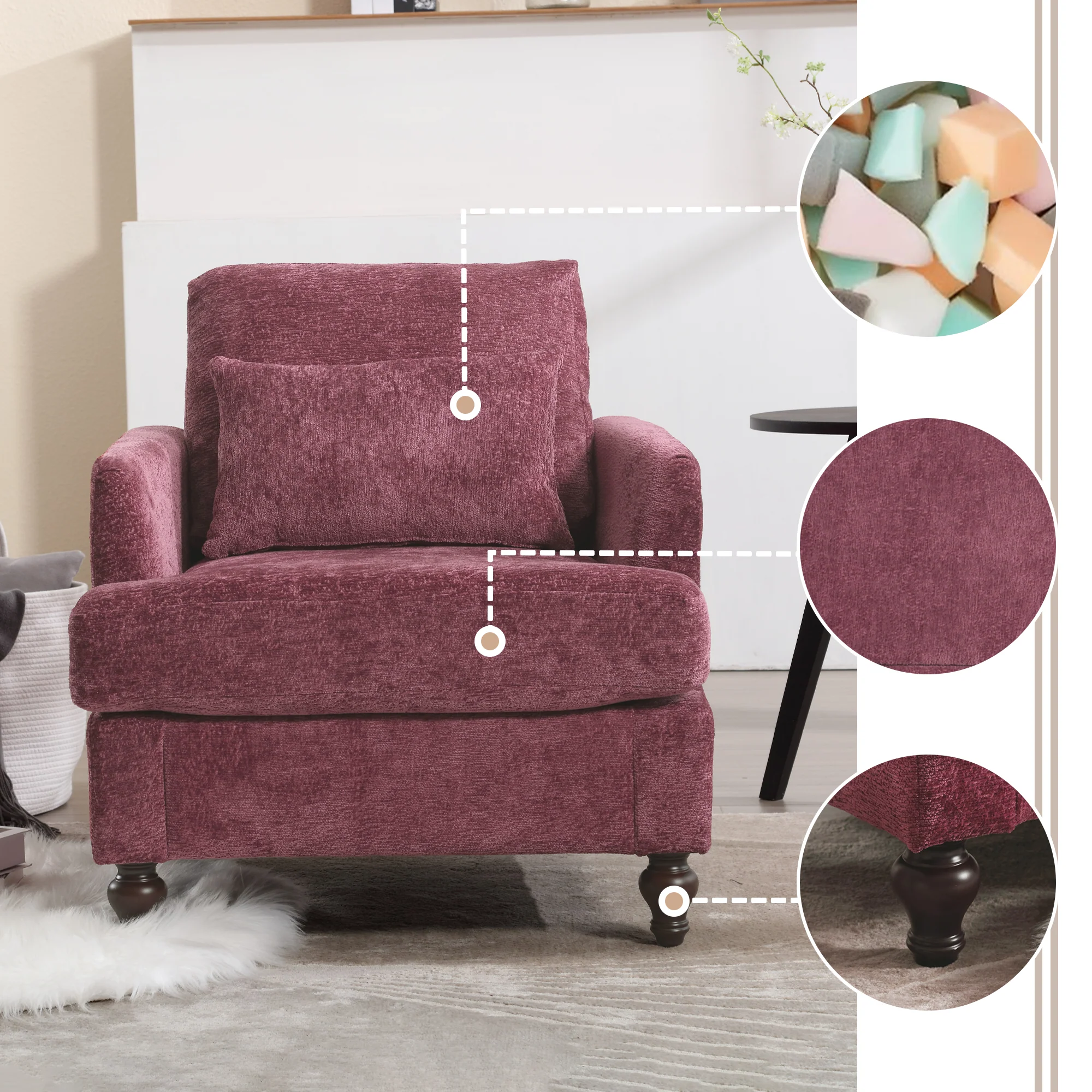 Chenille Tufted Upholstered Club Accent Chair - Image 28