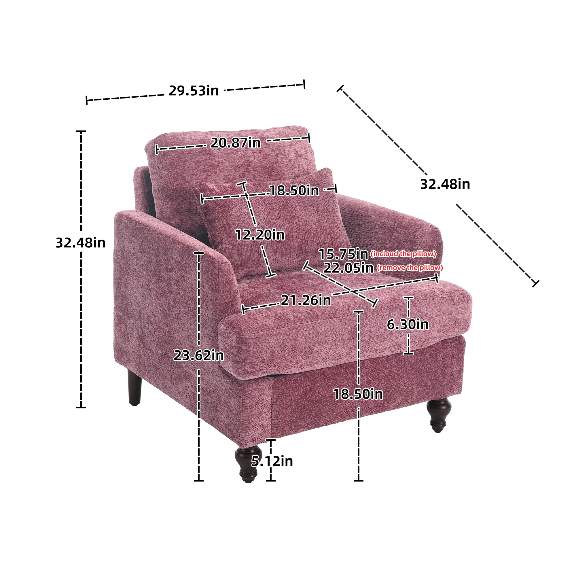 Chenille Tufted Upholstered Club Accent Chair - Image 48