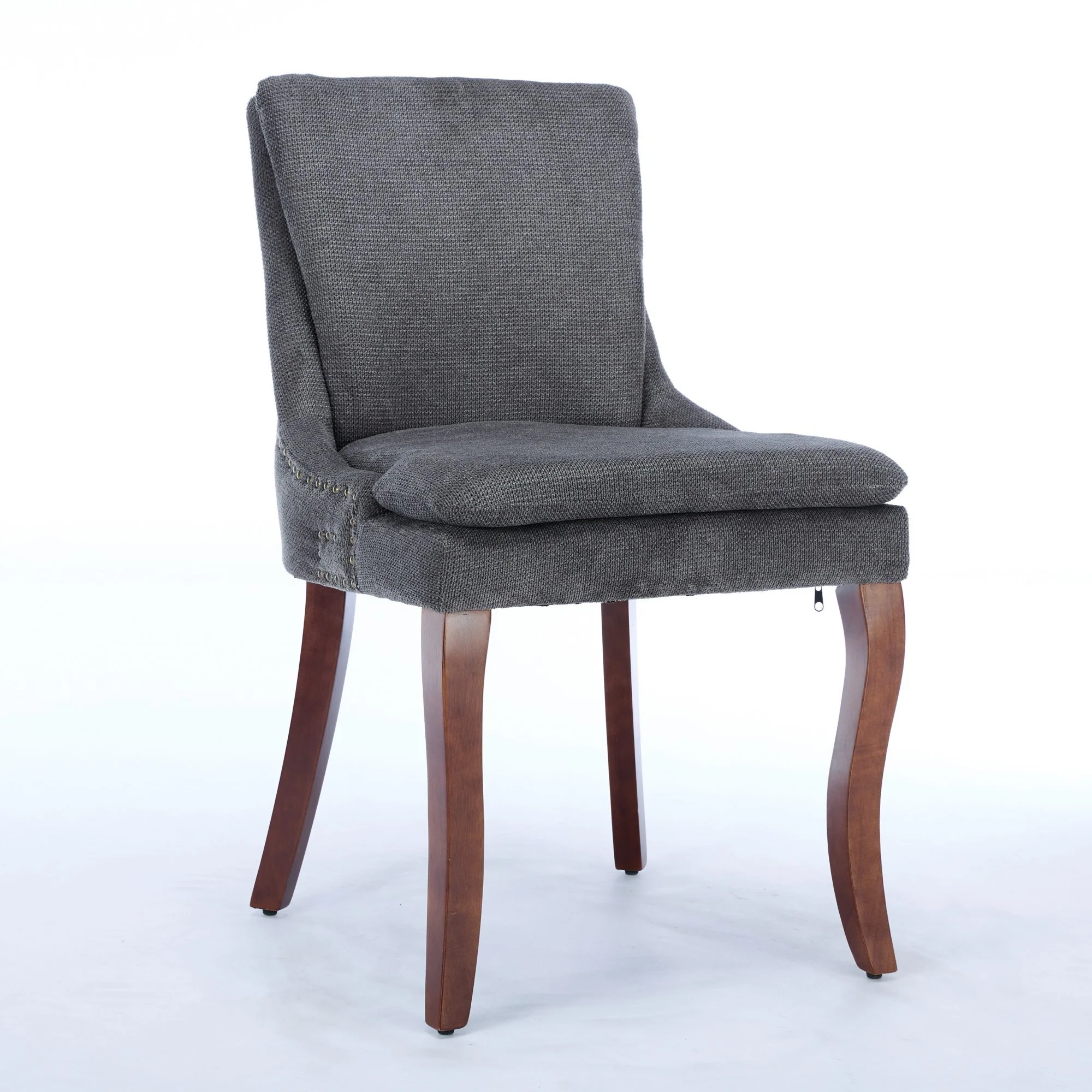 ChenilleUpholstered Dining Chairs with Curved Solid Wood Legs, Set of 2 - Image 3
