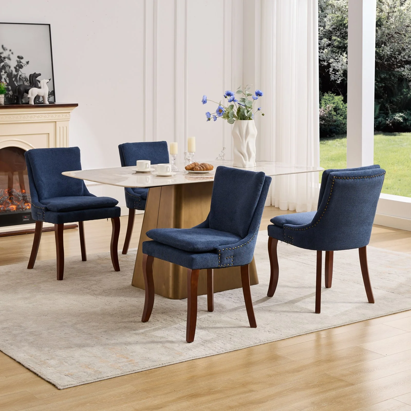 ChenilleUpholstered Dining Chairs with Curved Solid Wood Legs, Set of 2 - Image 71