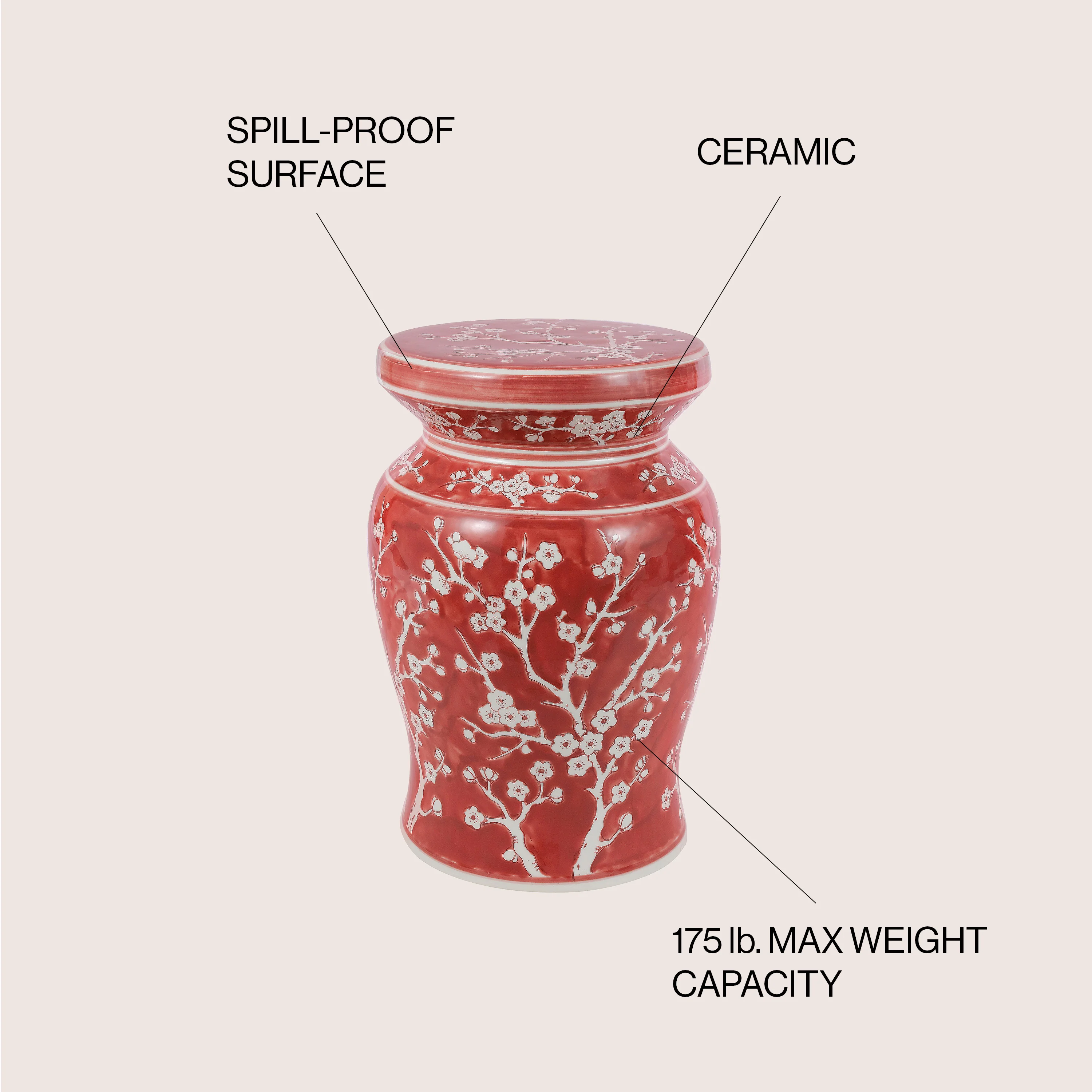 Cherry Blossom 17.75" Ceramic Garden Stool - Image 14