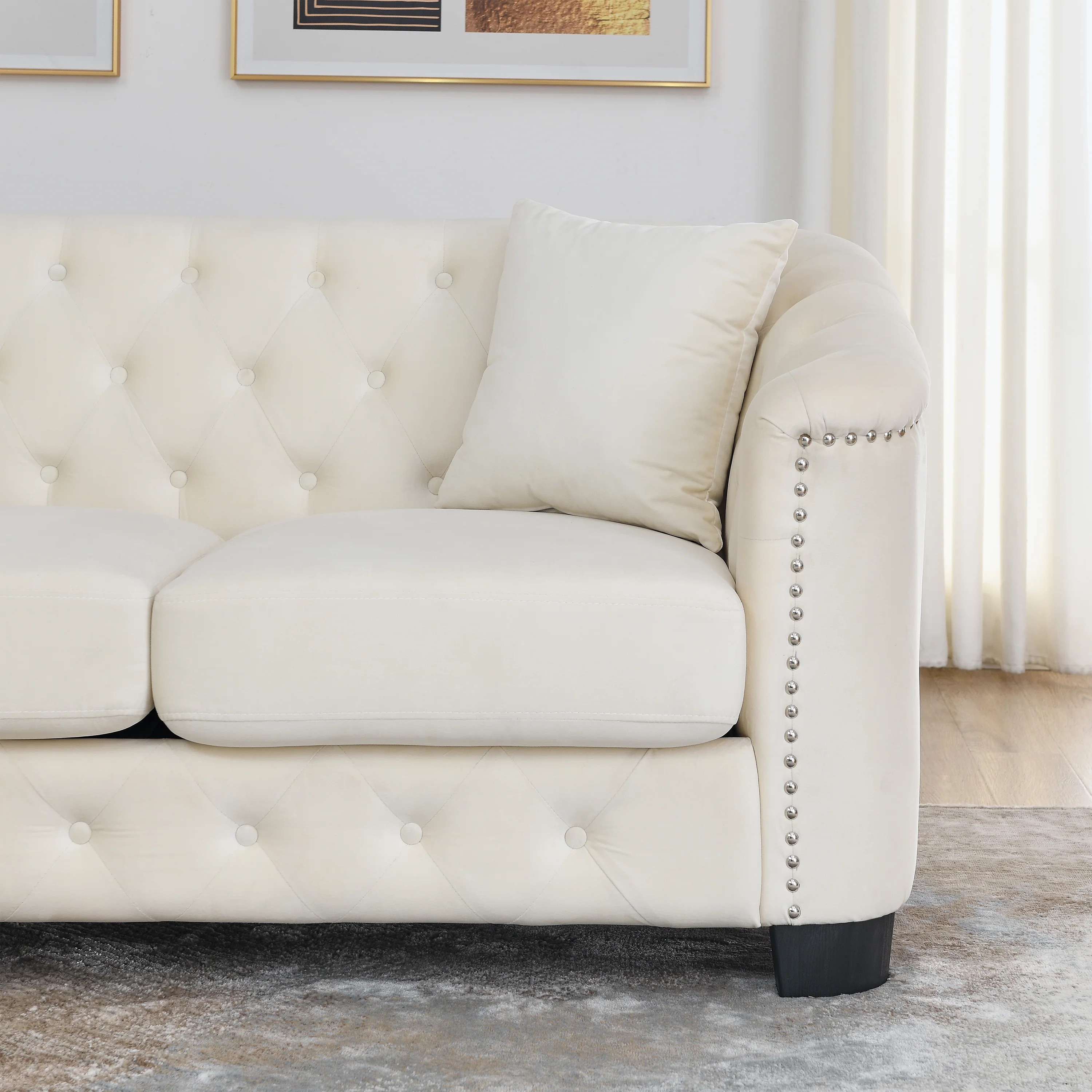 Chesterfield Modern Nailhead Tufted Velvet 2-Seater Sofa - Image 35