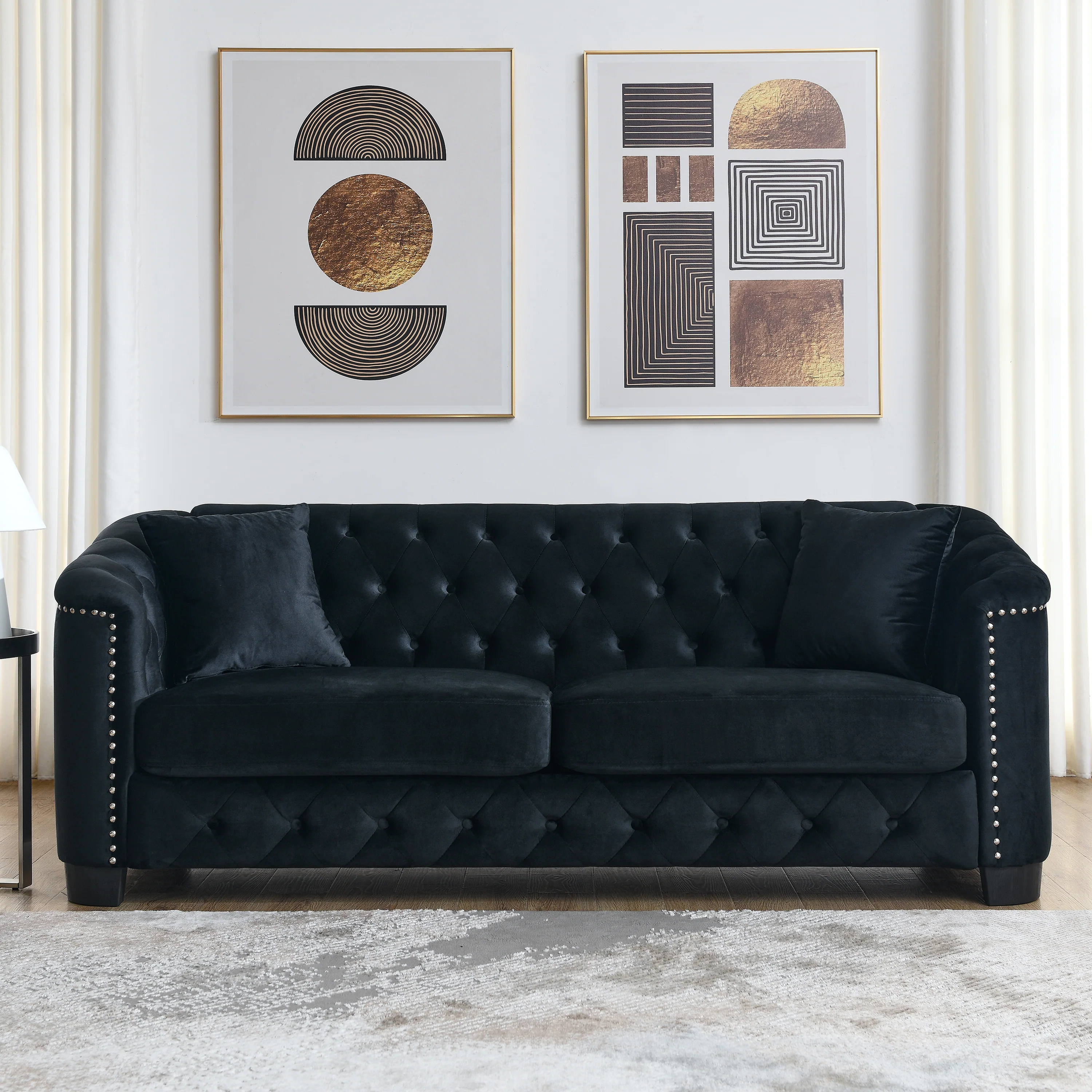 Chesterfield Modern Nailhead Tufted Velvet 3-Seater Sofa - Image 25