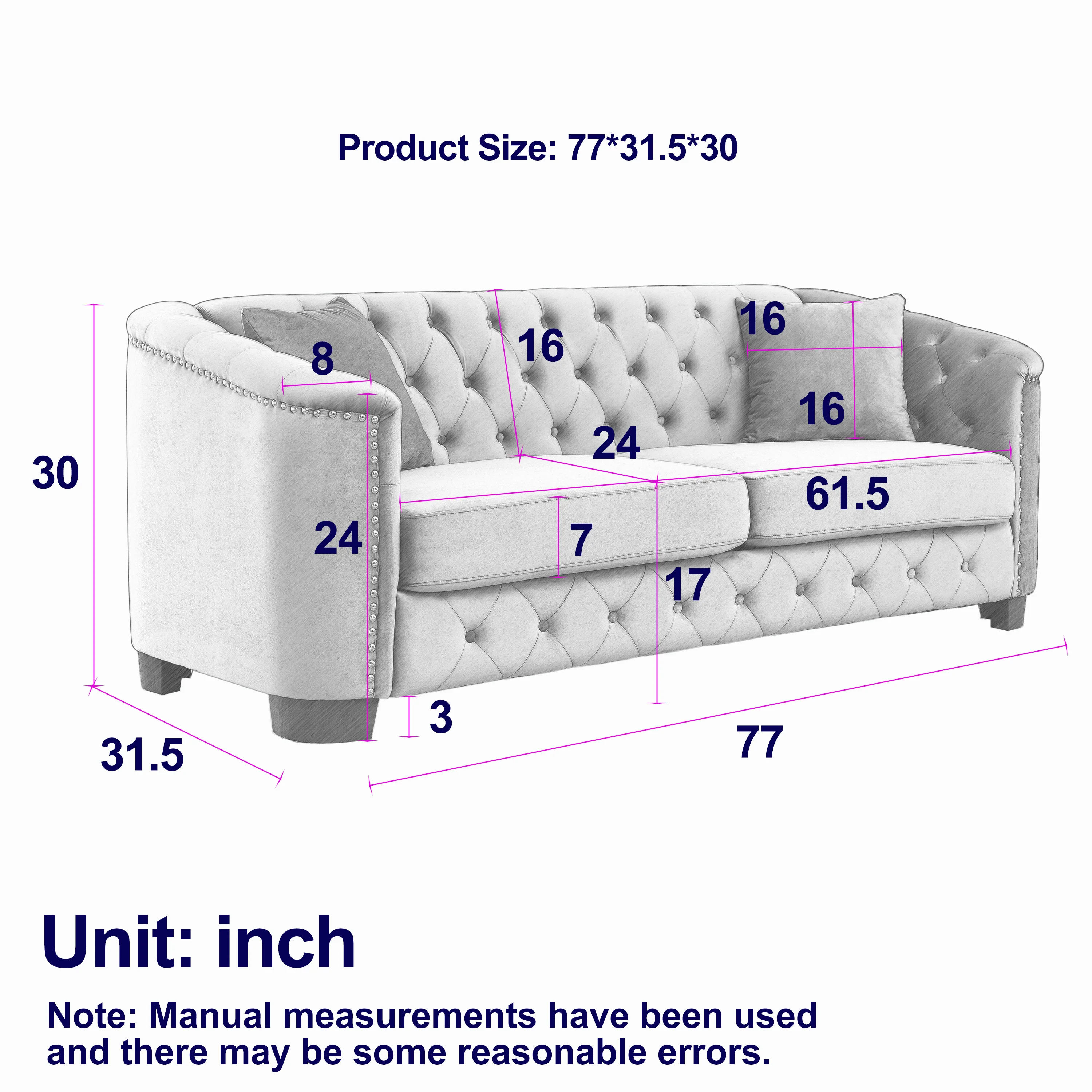 Chesterfield Modern Nailhead Tufted Velvet 3-Seater Sofa - Image 27