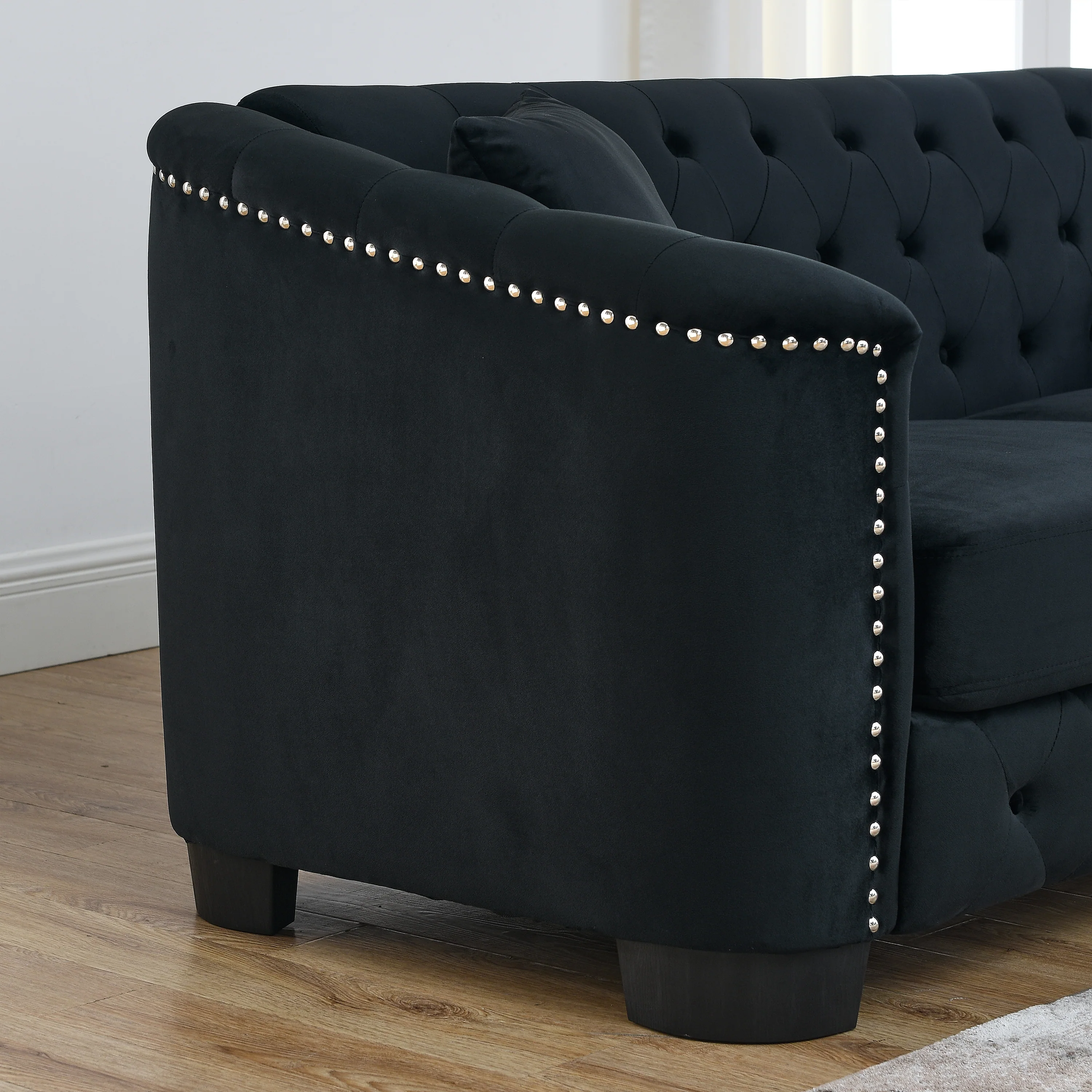 Chesterfield Modern Nailhead Tufted Velvet 3-Seater Sofa - Image 31