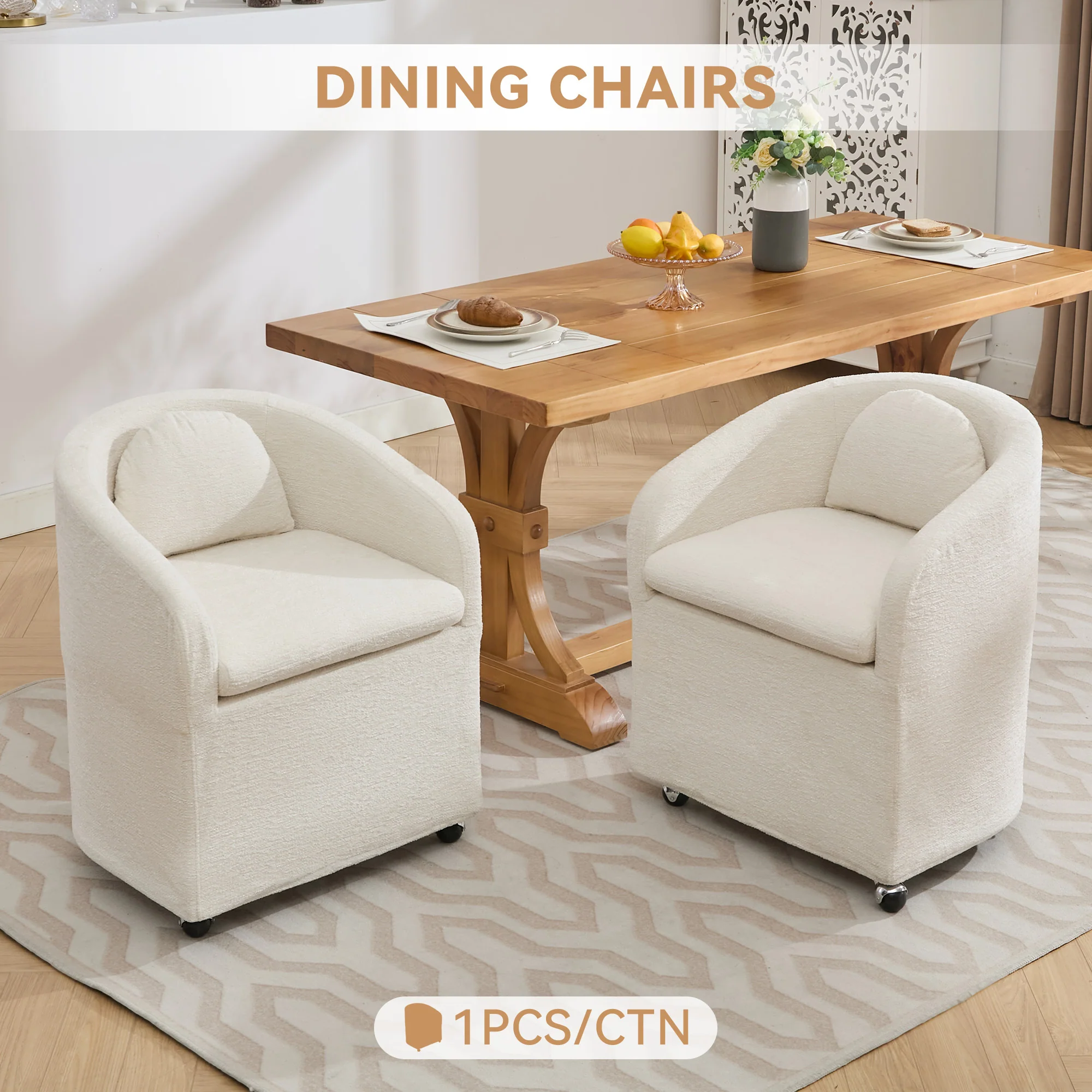 Cheswick Chenille Upholstered Dining Arm Chair With Back Cushion and Wheels - Image 2