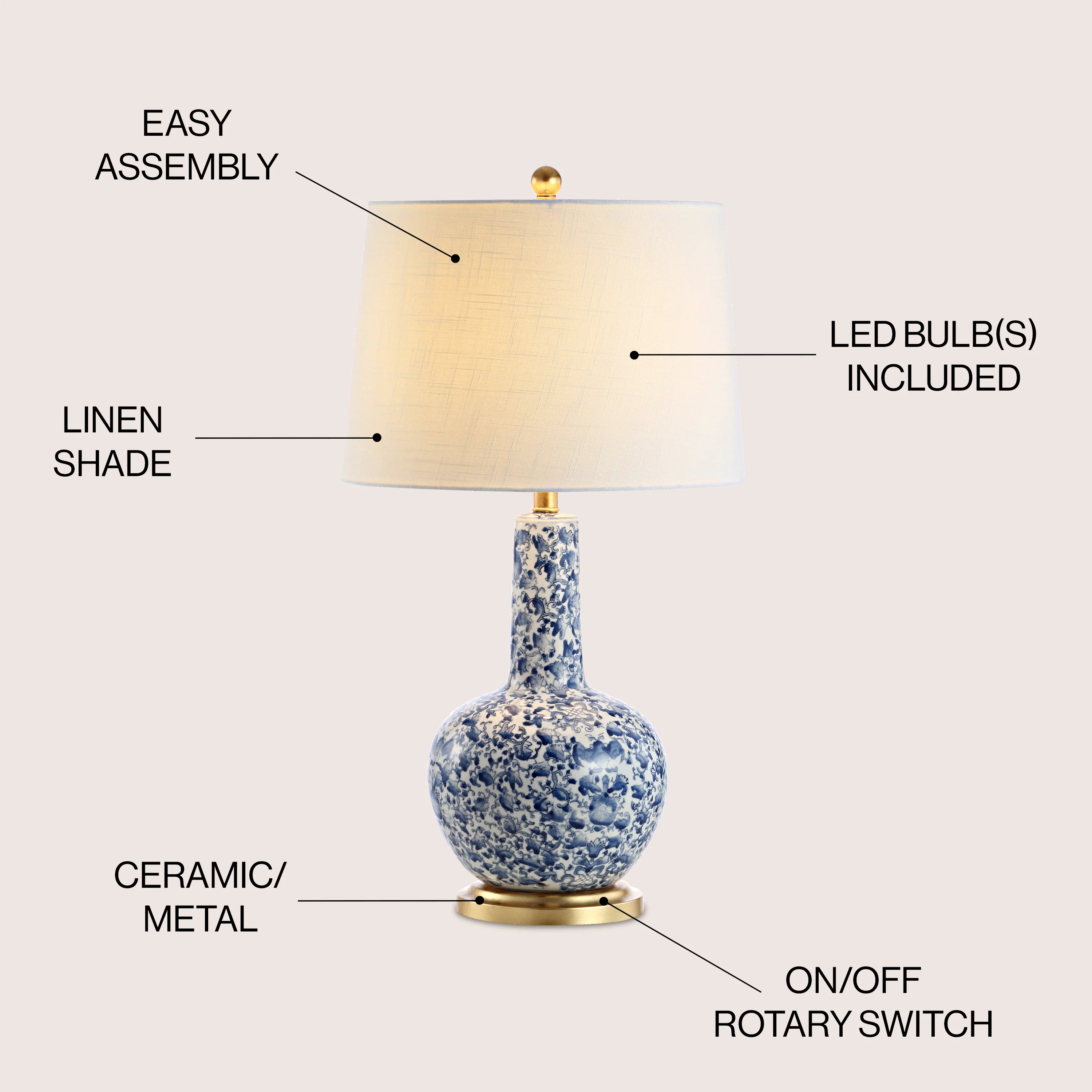 Chinois Ceramic/Iron Classic Cottage LED Table Lamp - Image 2