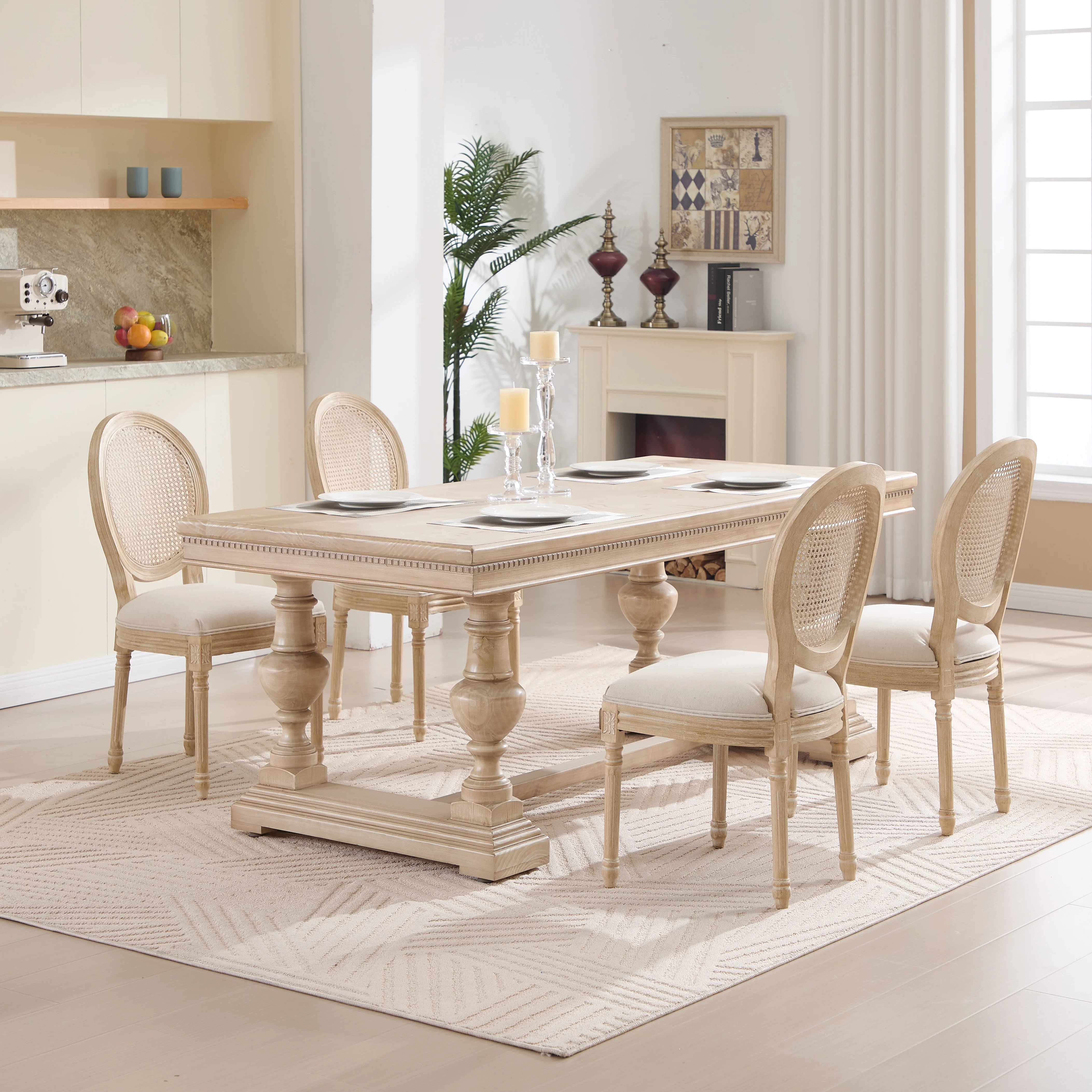 Classic French Country Dining Chairs with Uphostered Rattan Back, Set of 2 - Image 14