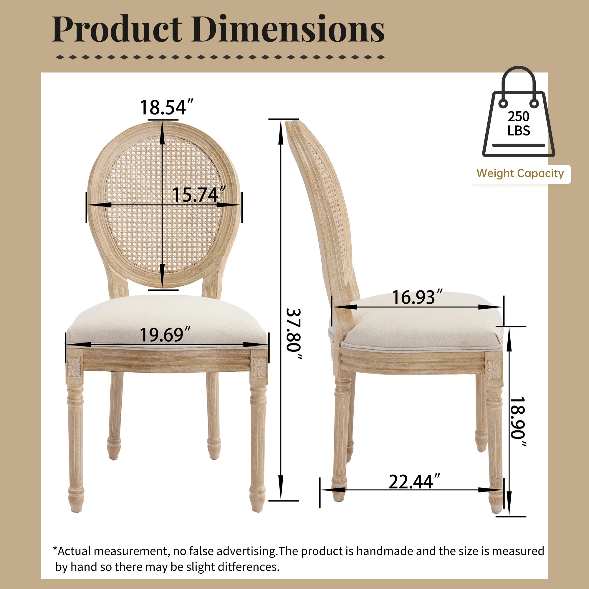 Classic French Country Dining Chairs with Uphostered Rattan Back, Set of 2 - Image 7