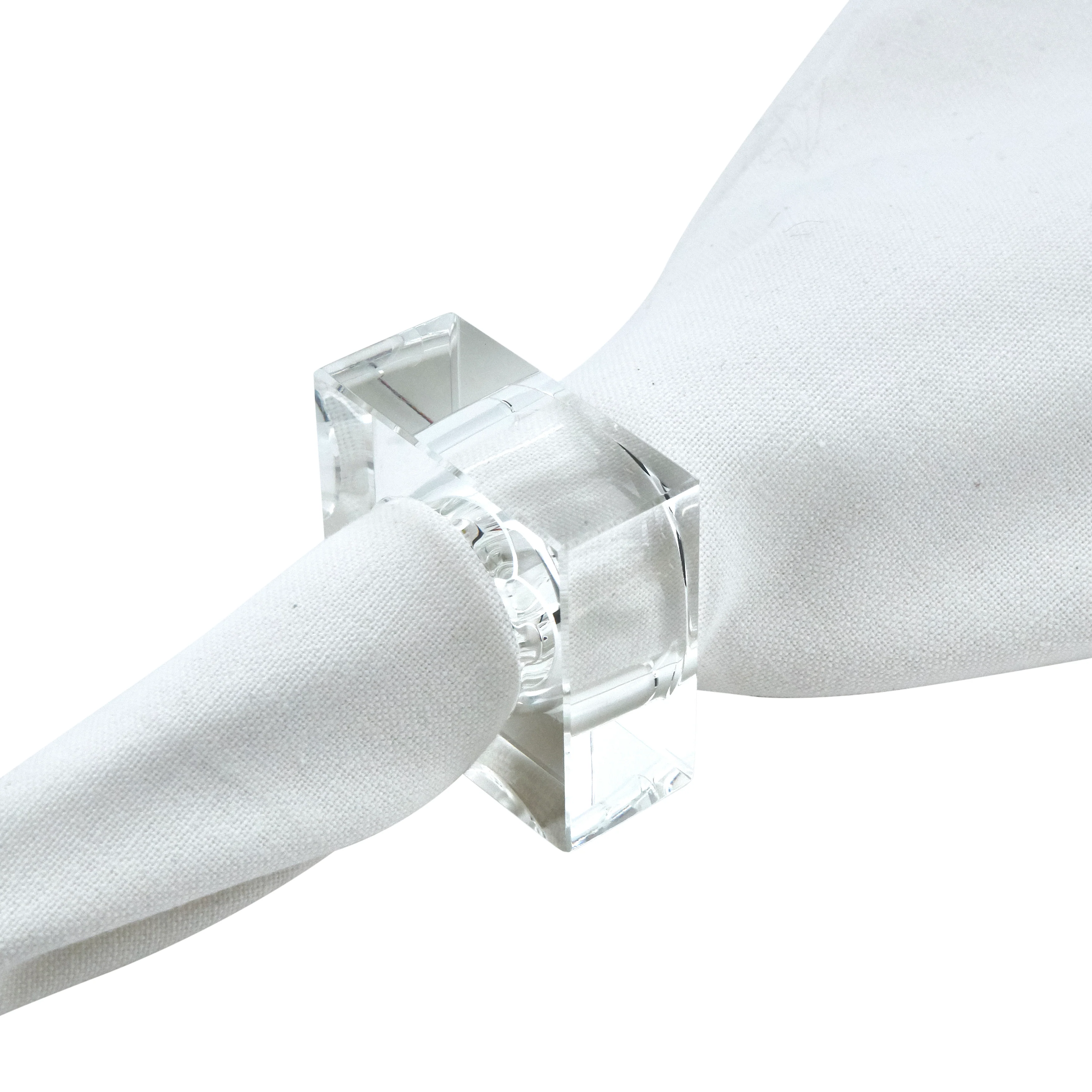 Clear Crystal Glass Napkin Ring With Double Edge Design, Set of 4 - Image 3