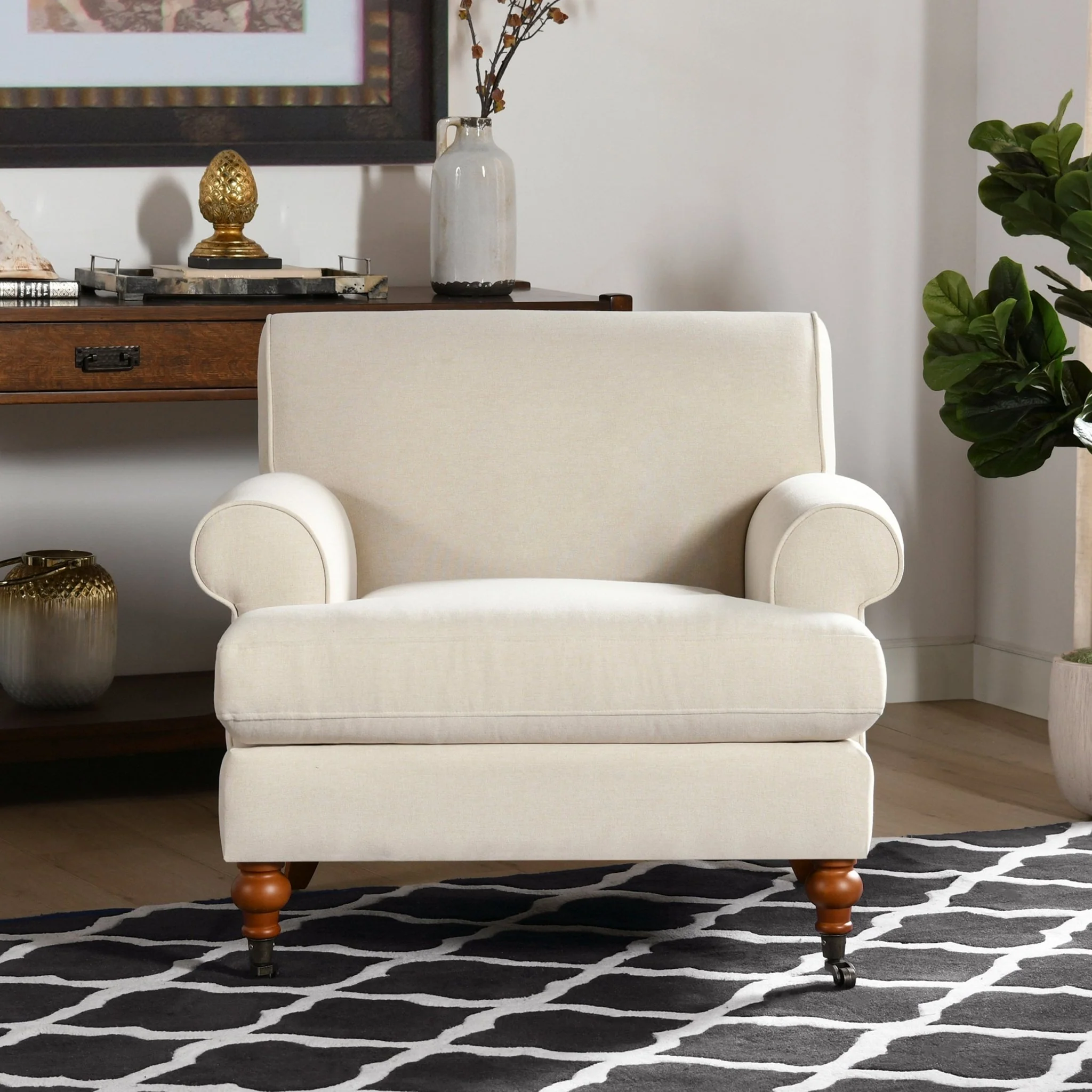 Cobaltex Upholstered Arm Chair with Metal Casters and Rolled Arms - Image 42