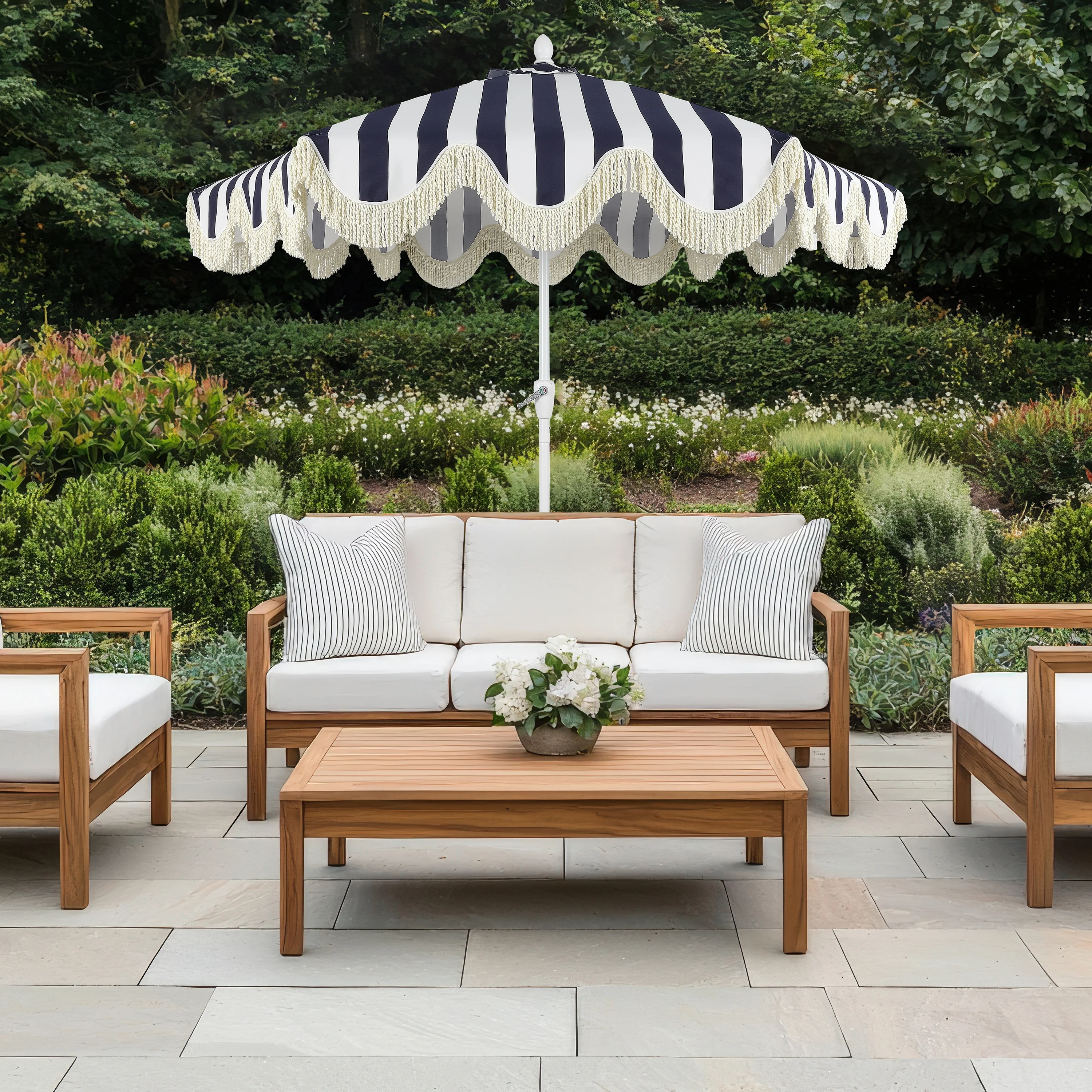 Collins 9 ft. Classic Cottage Fringe Tassel Market Patio Umbrella with Auto-Tilt Crank - Image 100