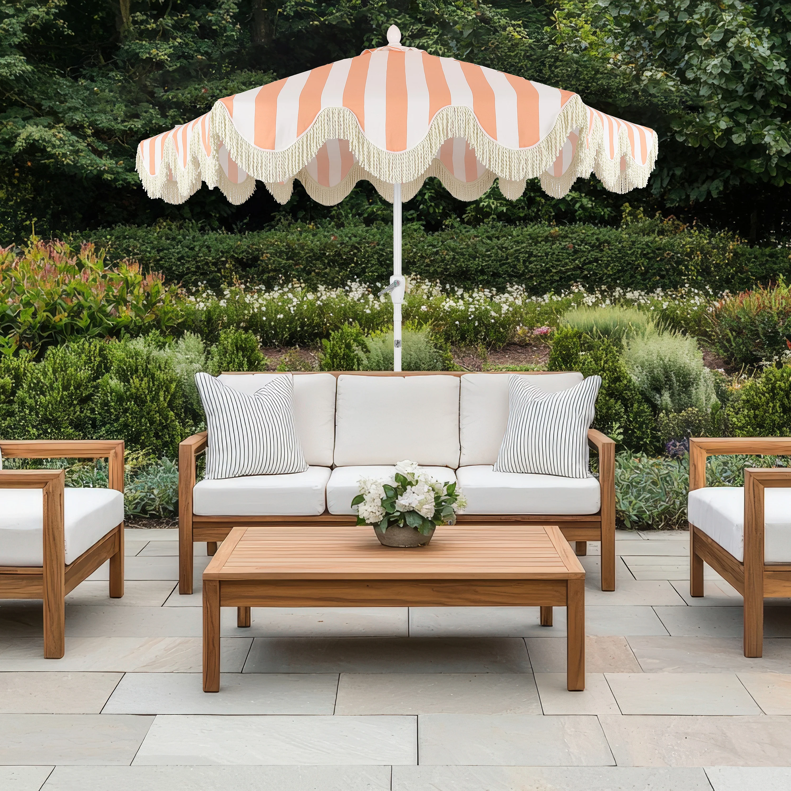 Collins 9 ft. Classic Cottage Fringe Tassel Market Patio Umbrella with Auto-Tilt Crank - Image 40