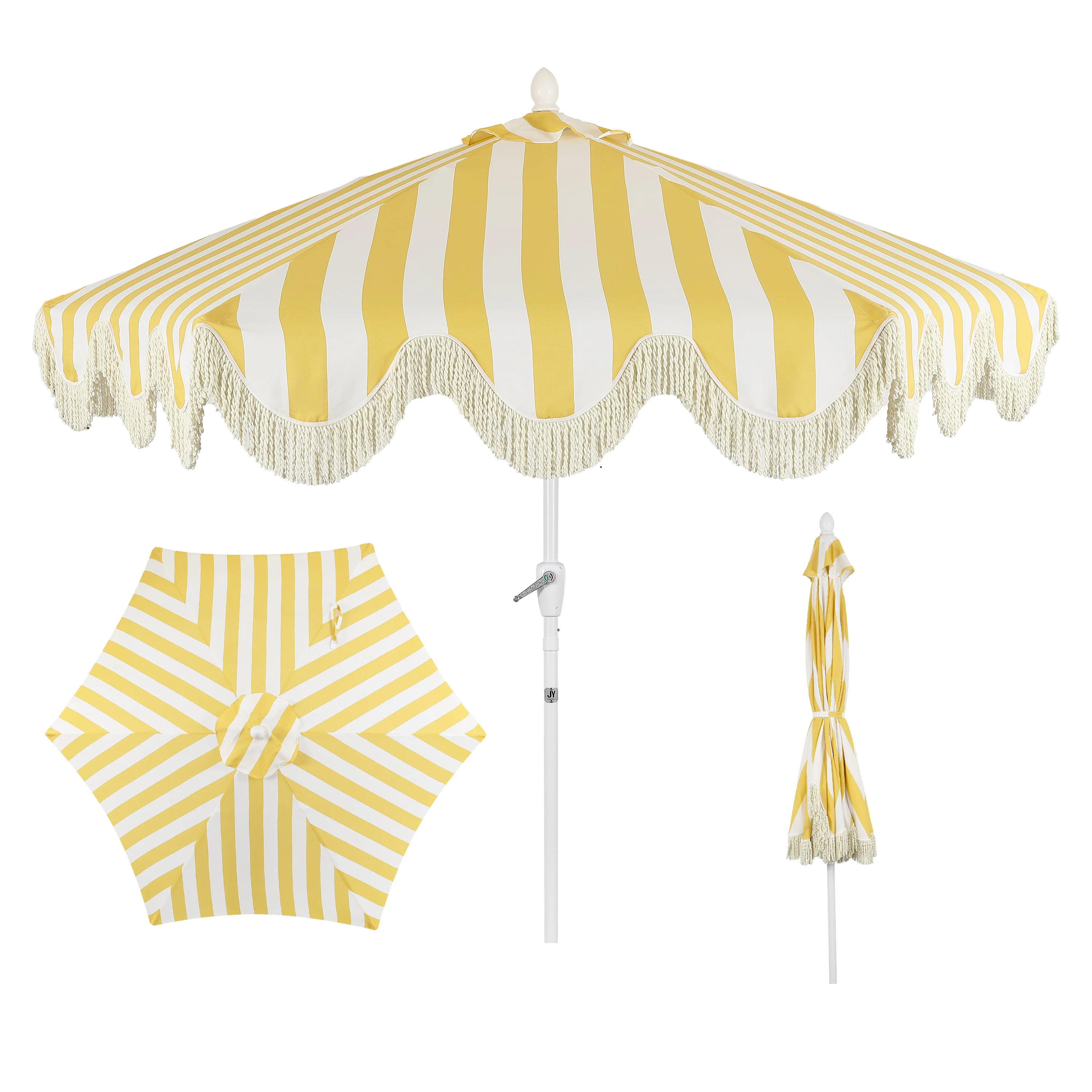 Collins 9 ft. Classic Cottage Fringe Tassel Market Patio Umbrella with Auto-Tilt Crank - Image 77