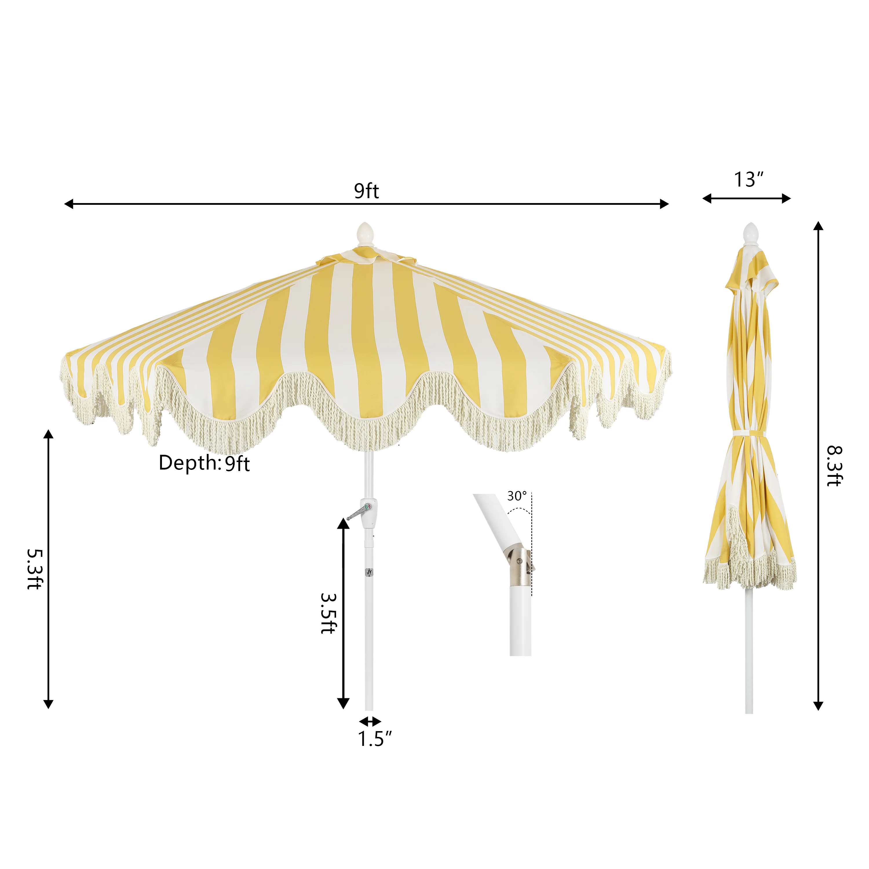Collins 9 ft. Classic Cottage Fringe Tassel Market Patio Umbrella with Auto-Tilt Crank - Image 81