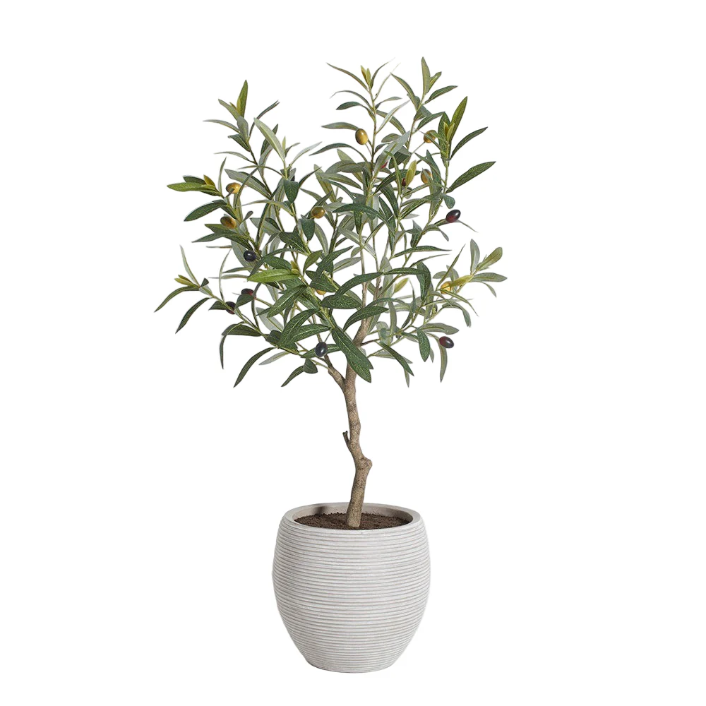 Faux Potted Olive Topiary Tree, 34 in
