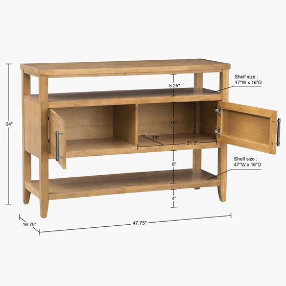 Console Table with 2 Cane Doors and 2 Shelves - Image 10