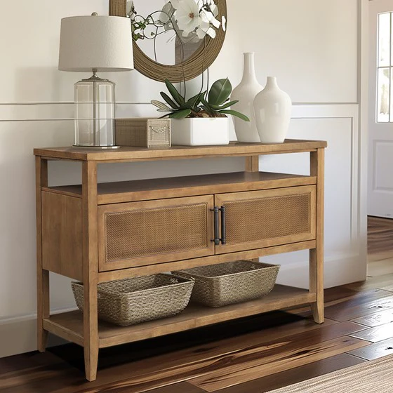 Console Table with 2 Cane Doors and 2 Shelves - Image 2