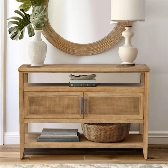 Console Table with 2 Cane Doors and 2 Shelves - Image 8
