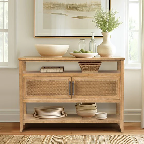 Console Table with 2 Cane Doors and 2 Shelves - Image 9