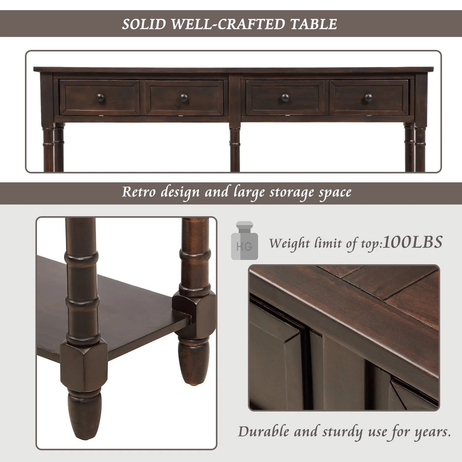 Console Table with 2 Storages and Bottom Shelf - Image 5