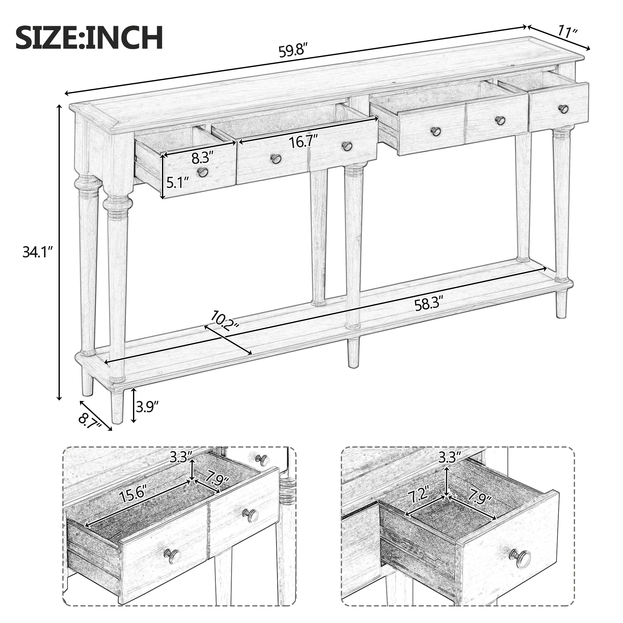 Console Table with 4 Drawers and Open Shelf - Image 10