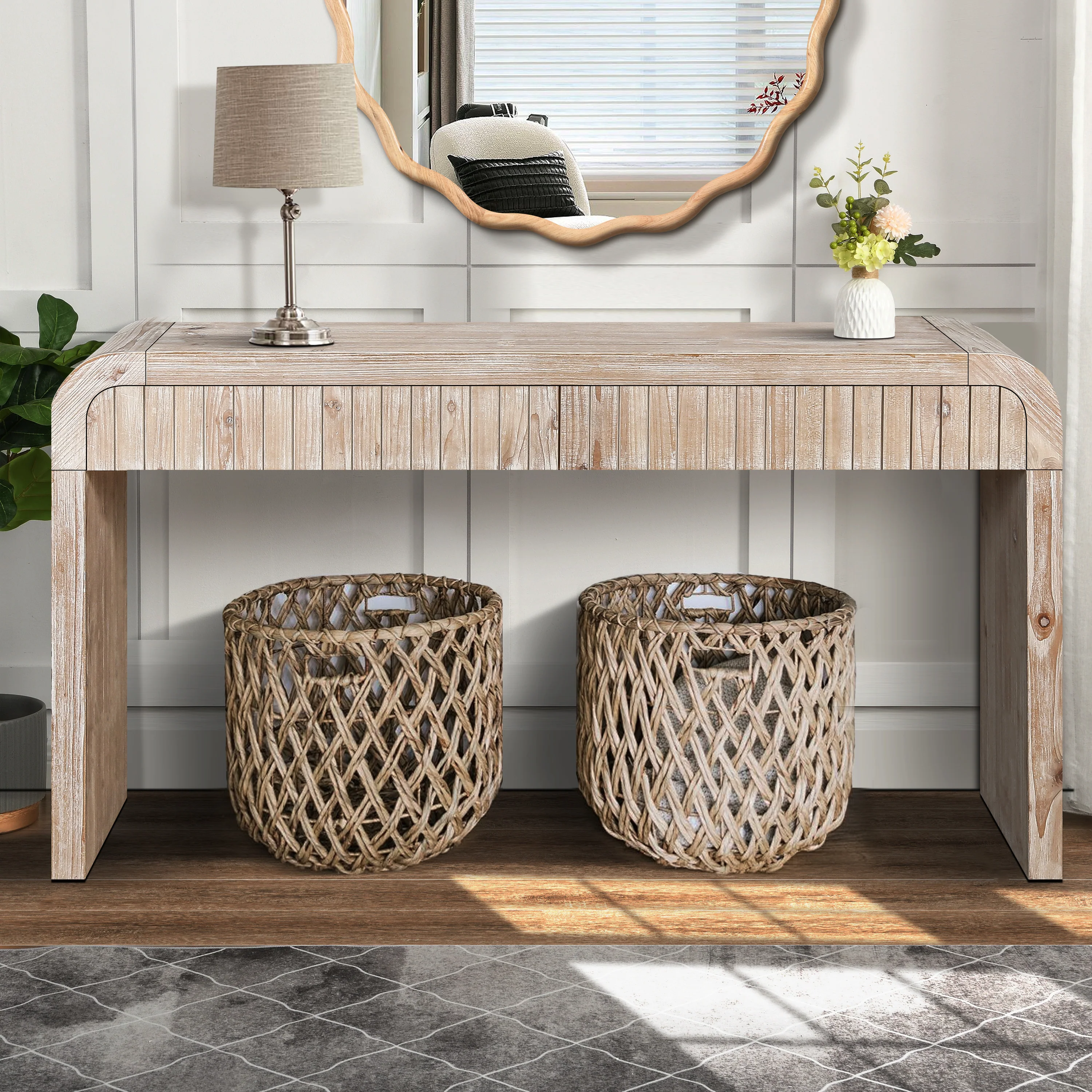 Console Table with Curved Edge 2 Hidden Handle Drawers - Image 7