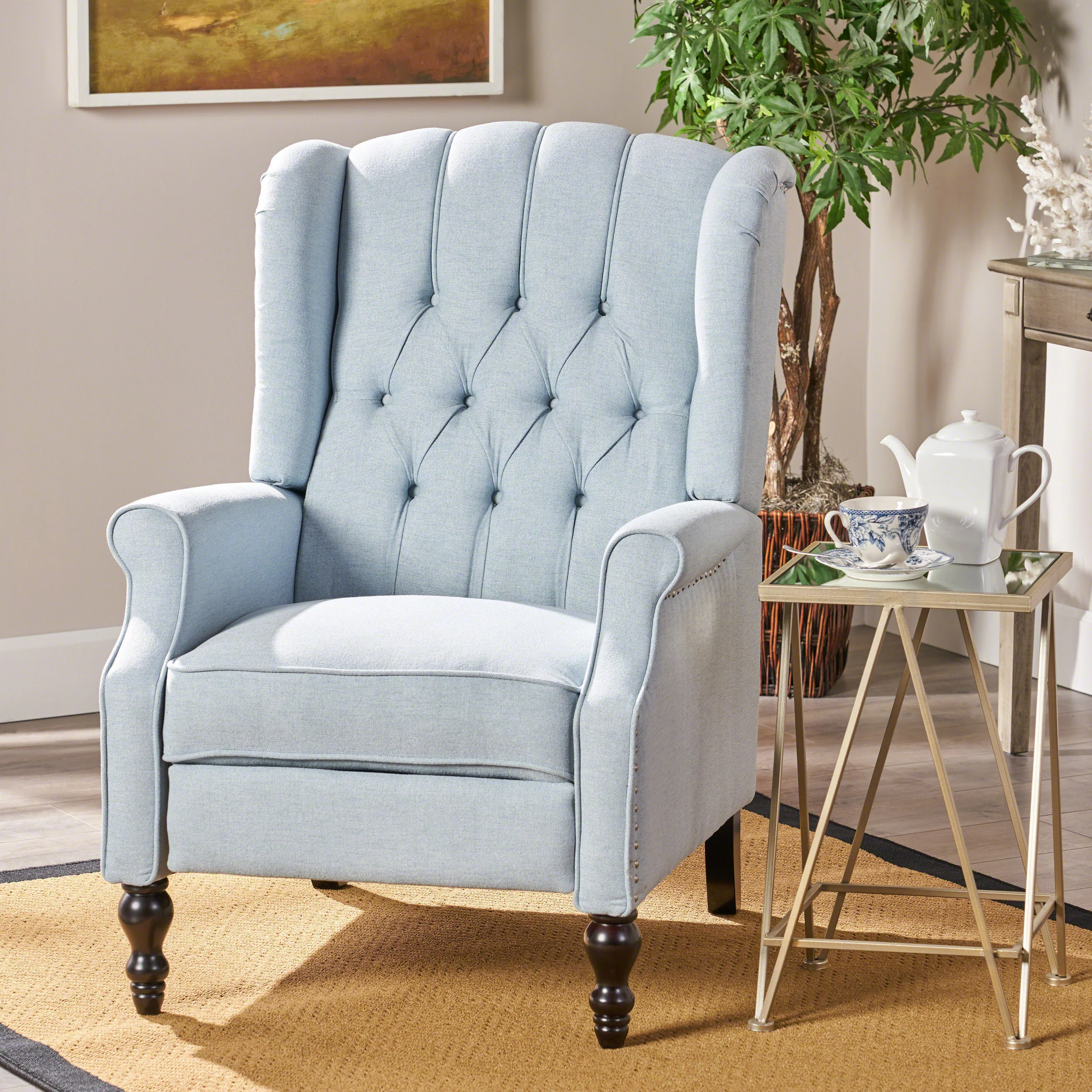 Contemporary Tufted Fabric Arm Chair Recliner with Wingback Design - Image 22