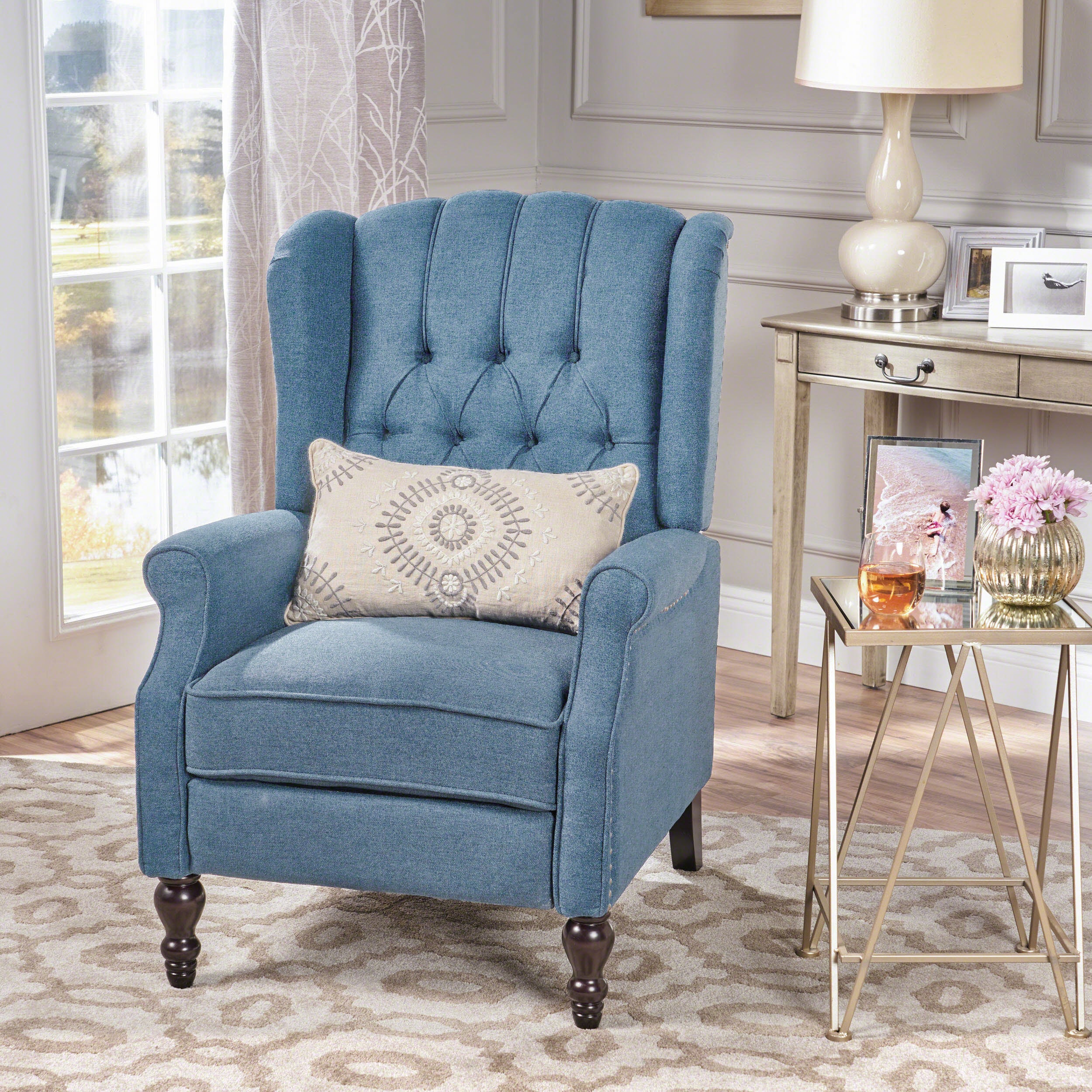 Contemporary Tufted Fabric Arm Chair Recliner with Wingback Design - Image 5