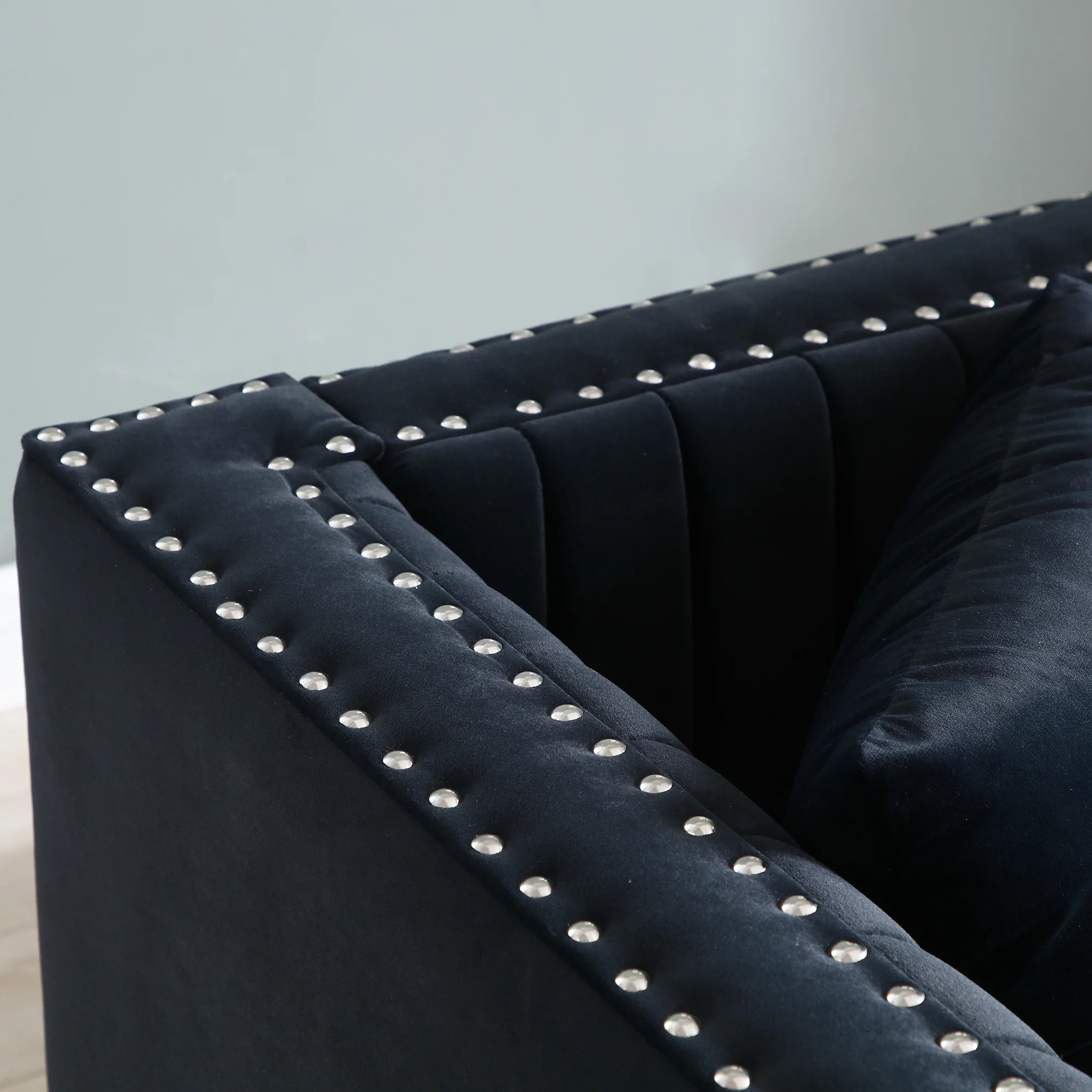 Contemporary Vertical Channel Tufted Velvet Loveseat Sofa - Image 12