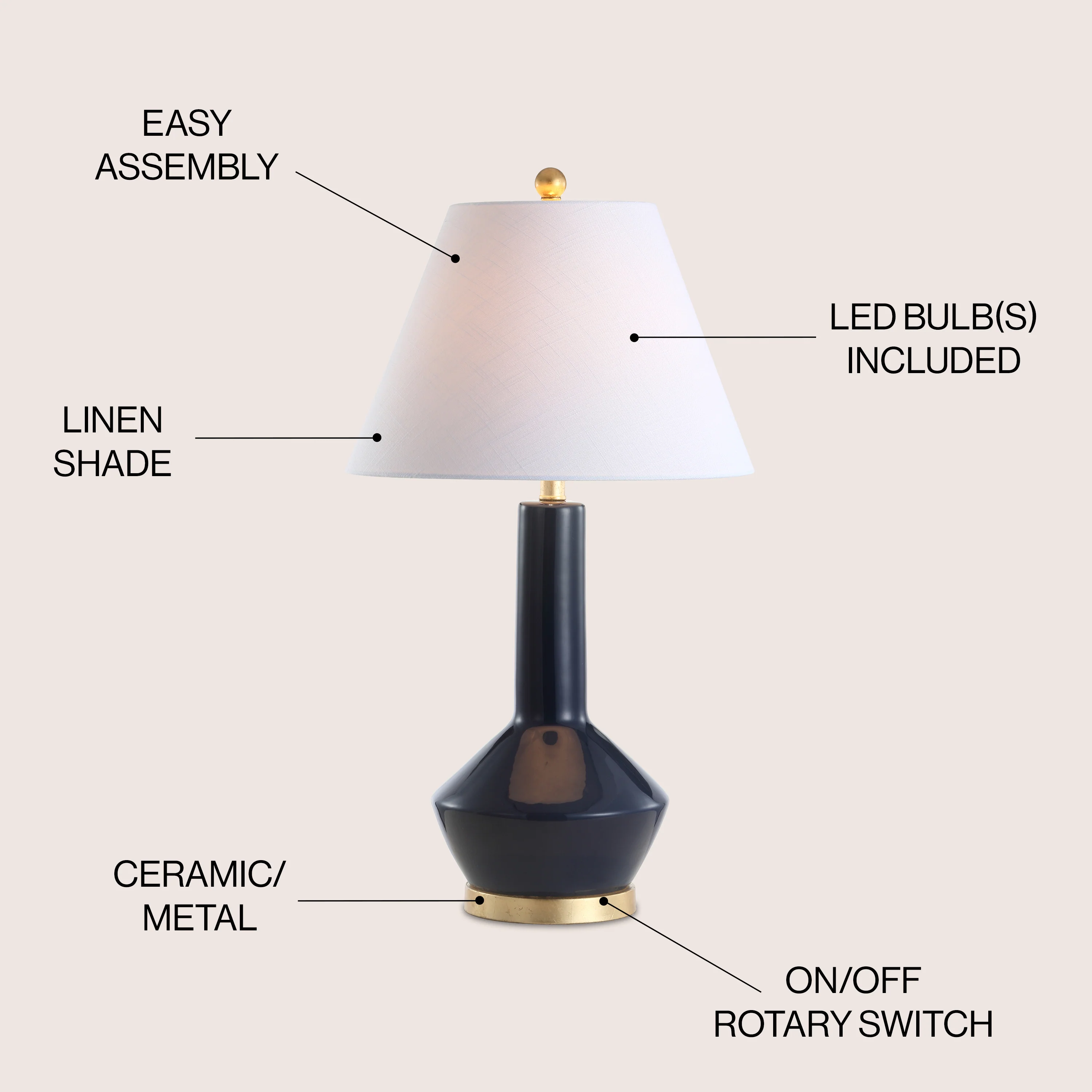 Copenhagen Ceramic/Metal LED Table Lamp - Image 3