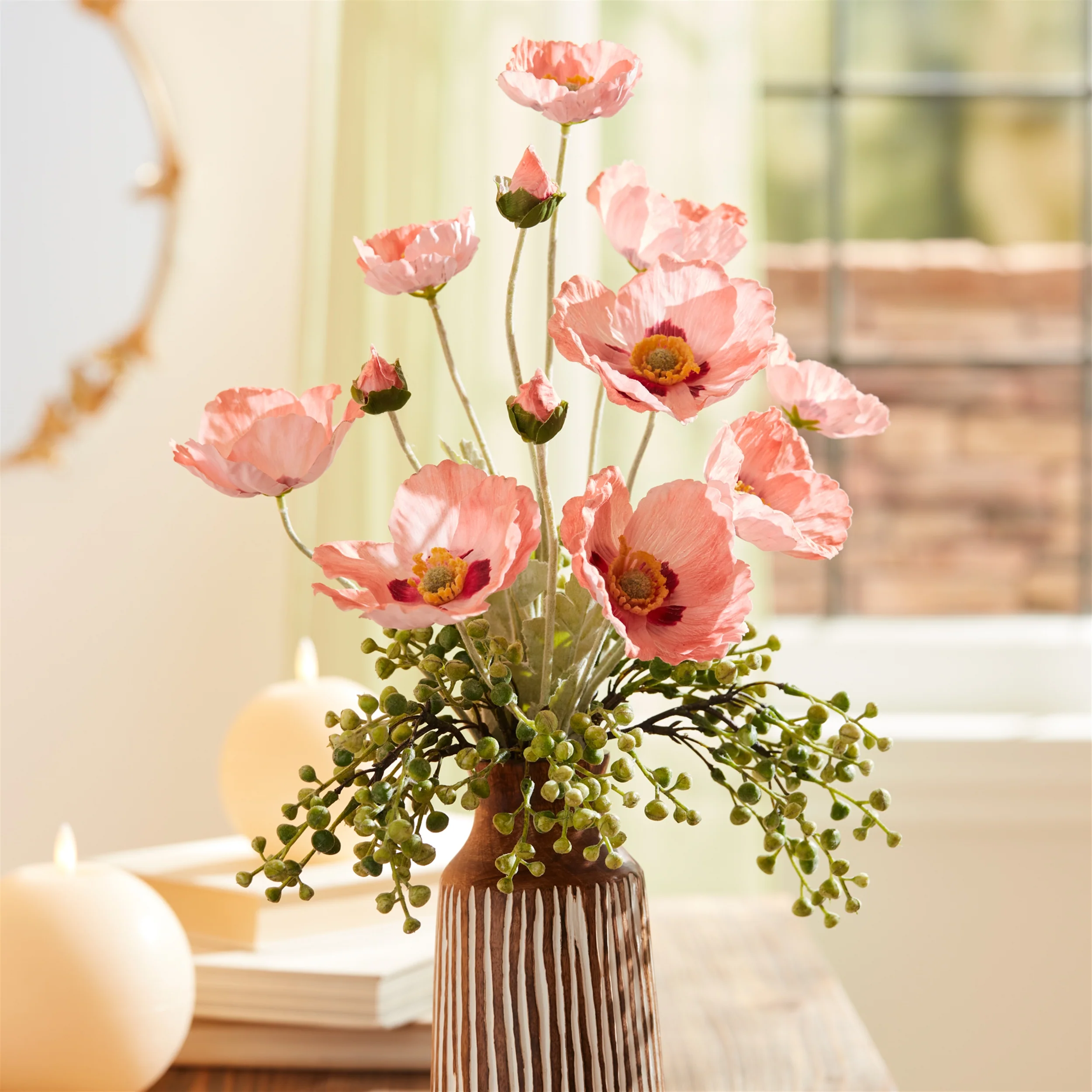 Coral Poppy Floral Spray, Set of 6 - Image 2