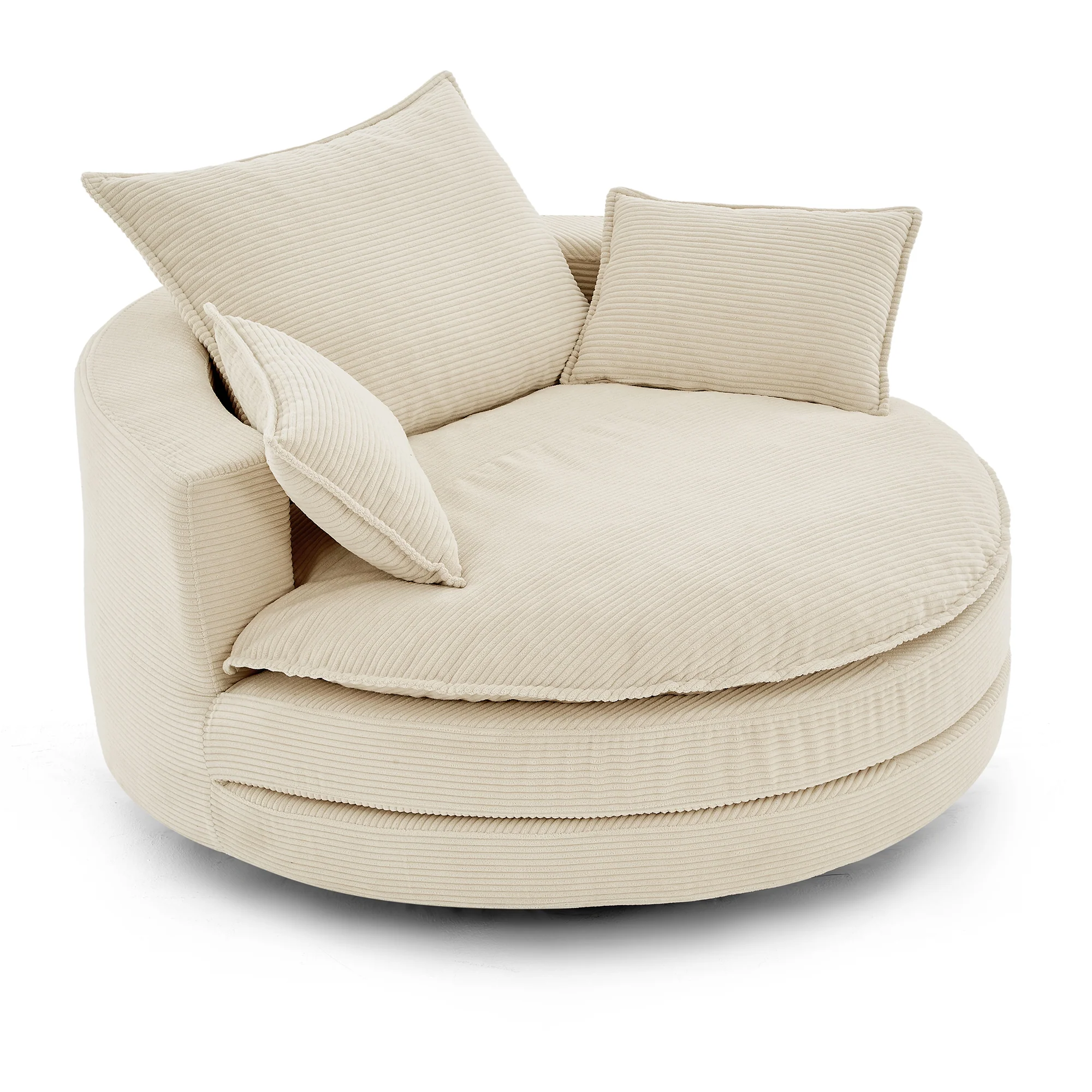Corduroy 360° Swivel Accent Barrel Chair with 3 Removable Pillows