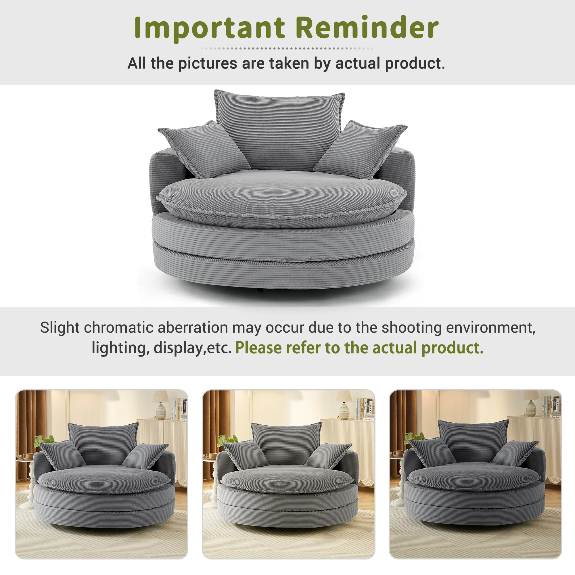 Corduroy 360° Swivel Accent Barrel Chair with 3 Removable Pillows - Image 67