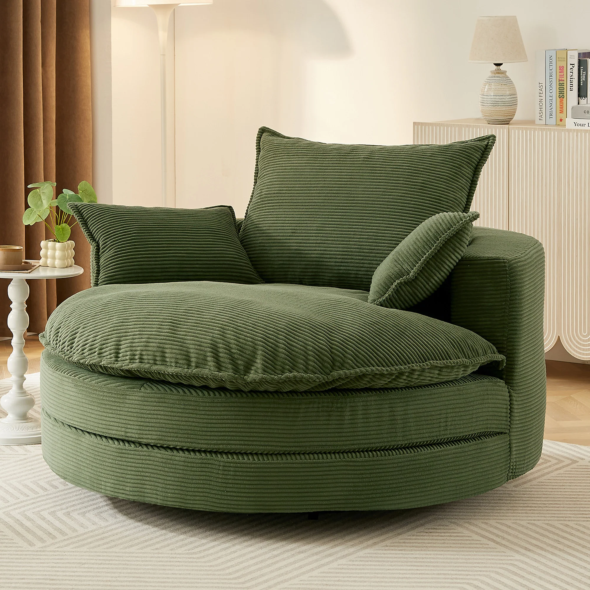 Corduroy 360° Swivel Accent Barrel Chair with 3 Removable Pillows - Image 89