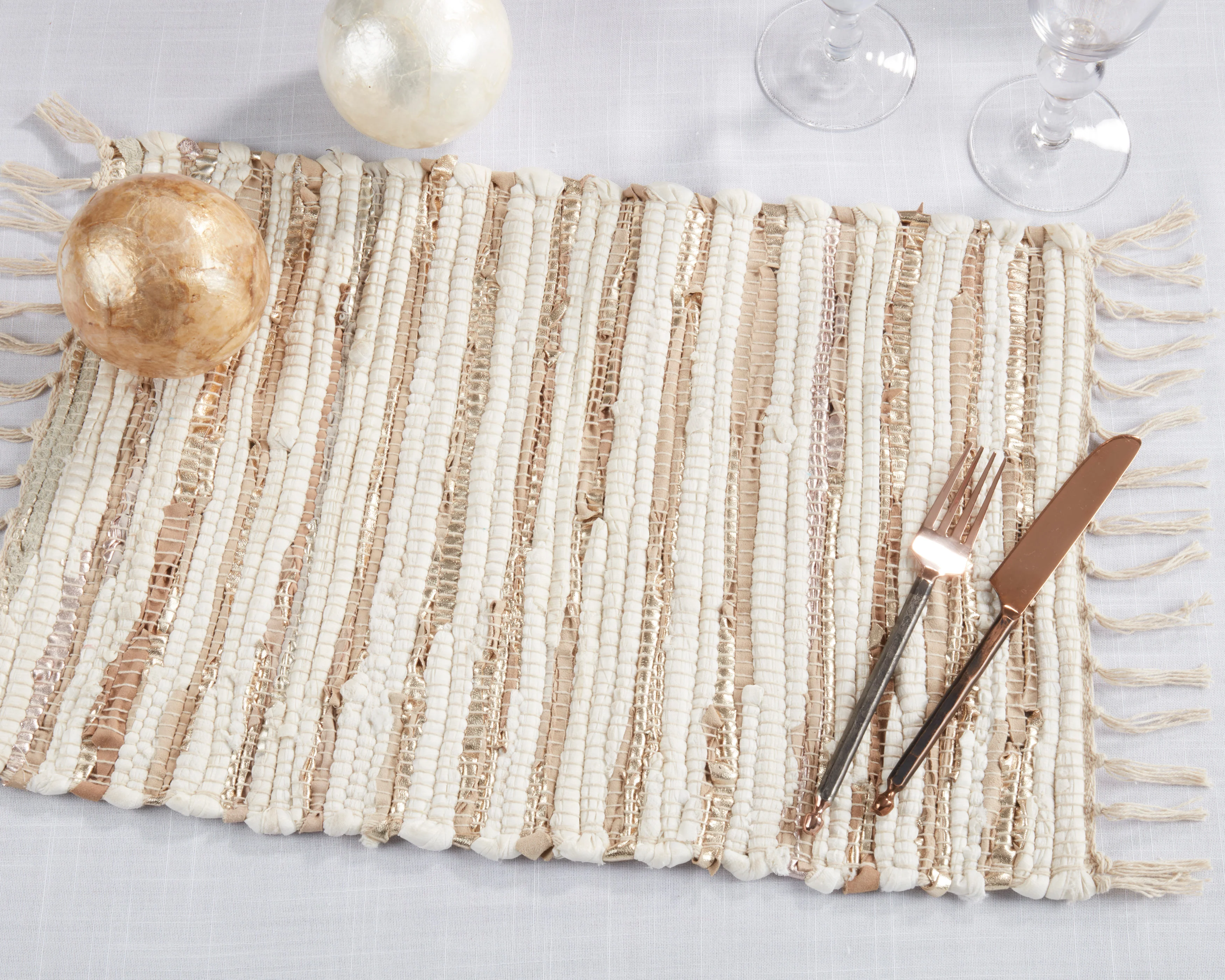 Cotton And Leather Blend Chindi Placemat, Set of 4 - Image 2