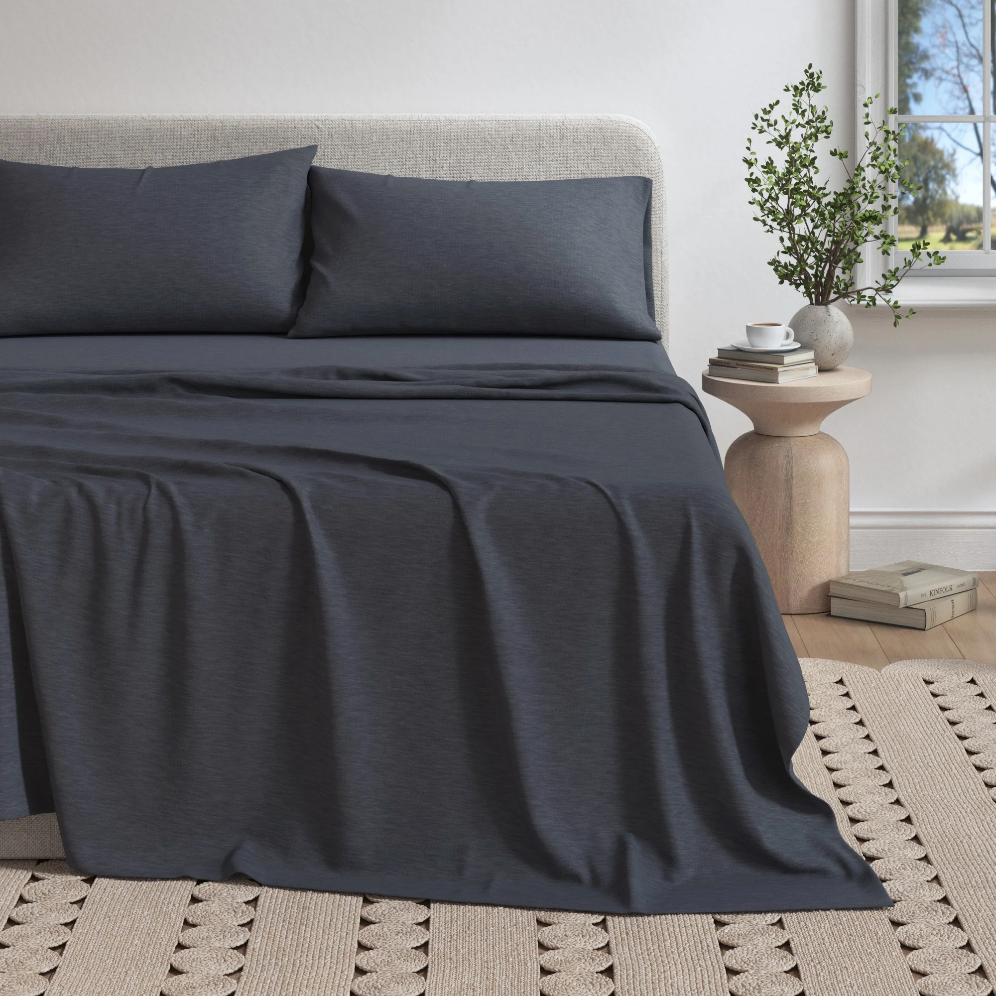 Cotton Heathered Melange Jersey Knit Sheet Set - Image 73
