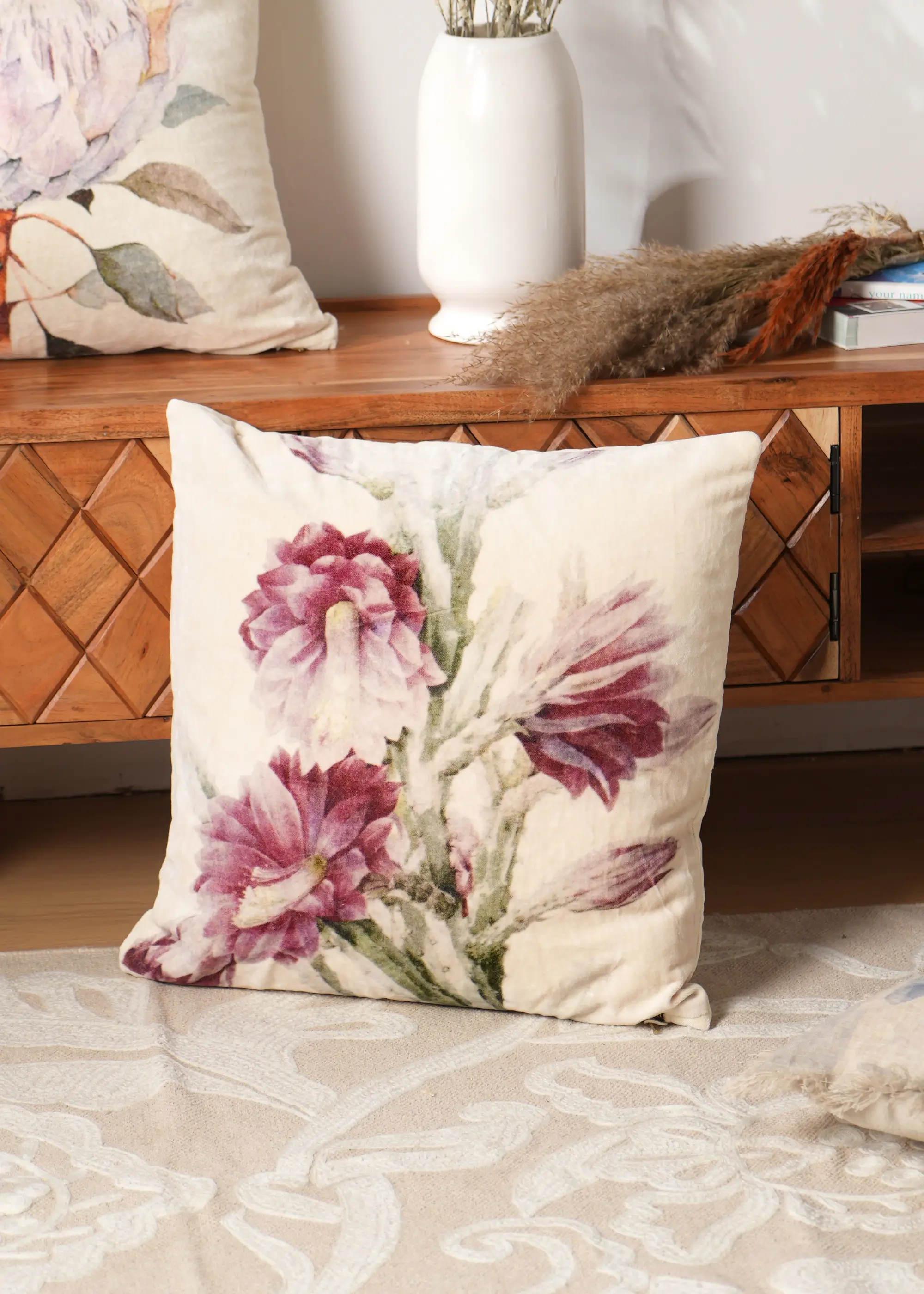 Cotton Velvet Flower Printed Pillow - Image 6