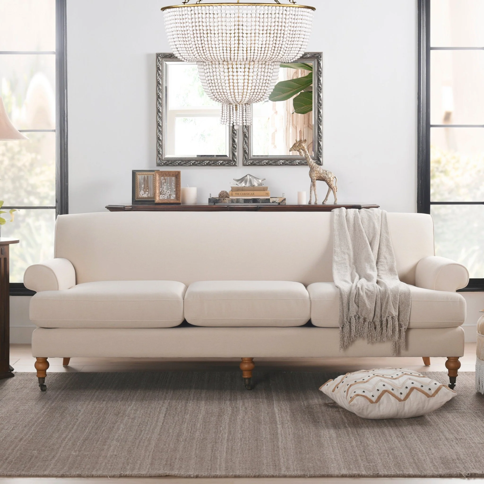 Creations Upholstered Sofa with Metal Casters and 3 Cushions Tightback - Image 2