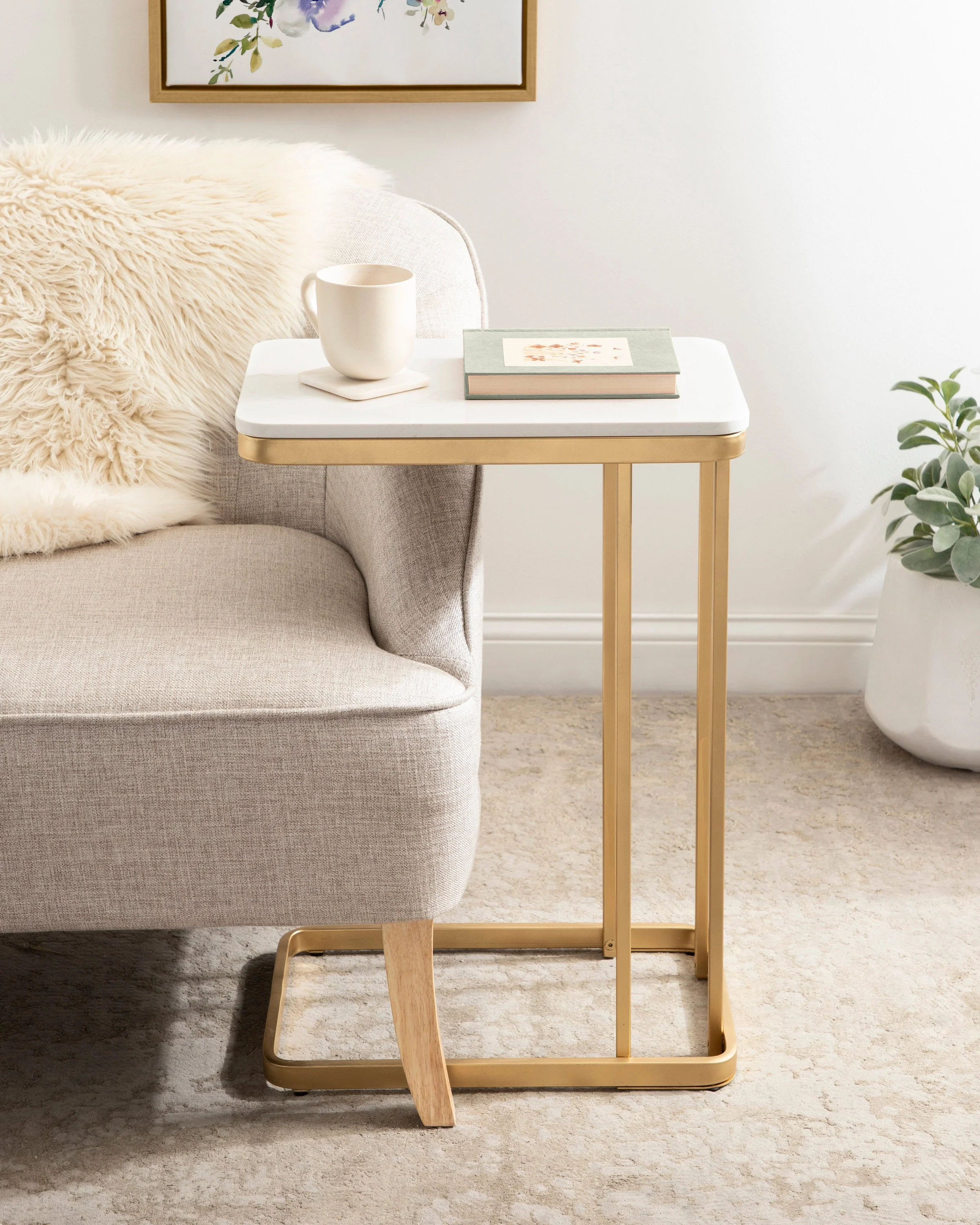 Credele Cultured Marble and Metal Accent C-Table - Image 14