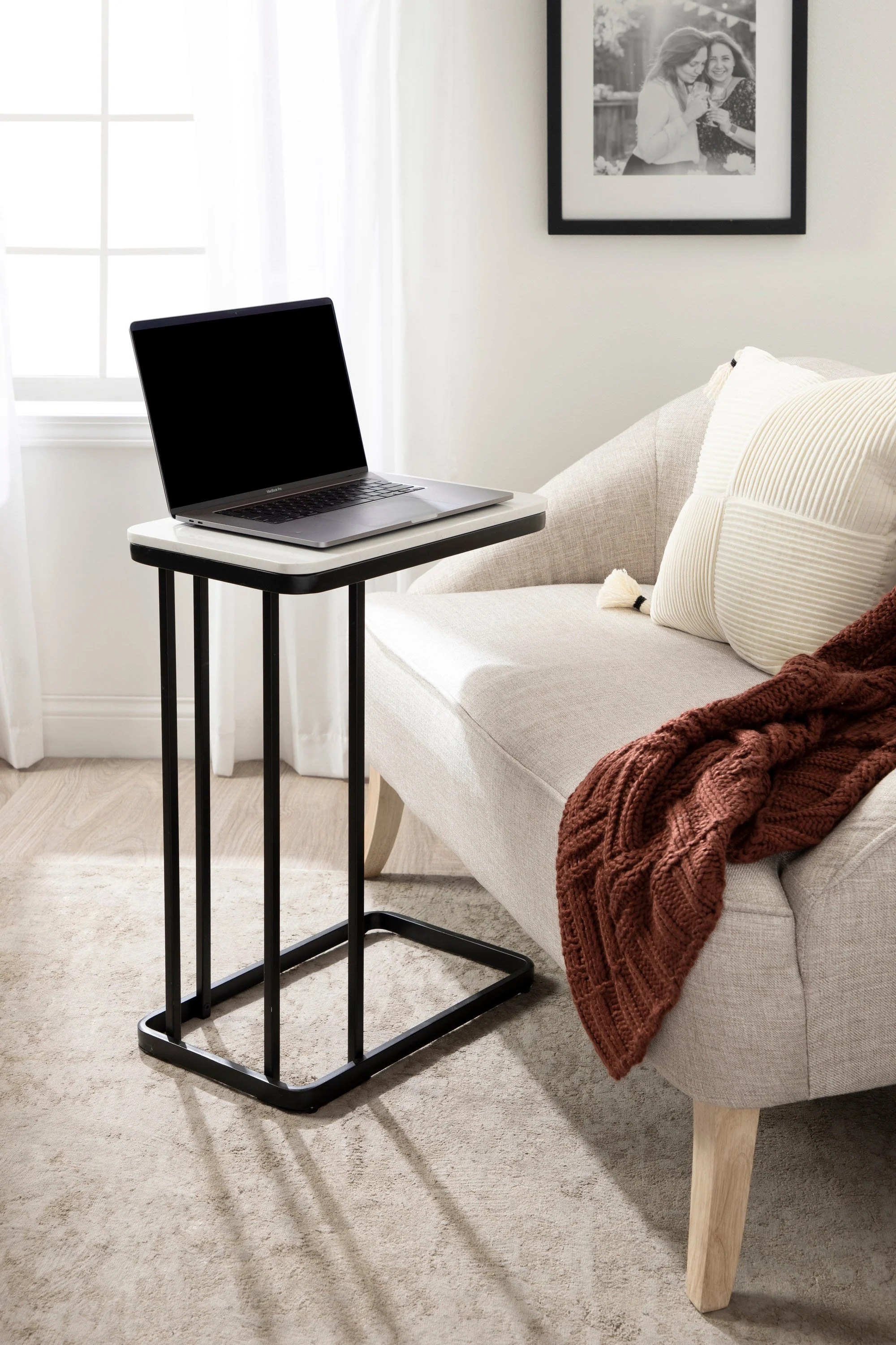 Credele Cultured Marble and Metal Accent C-Table - Image 31