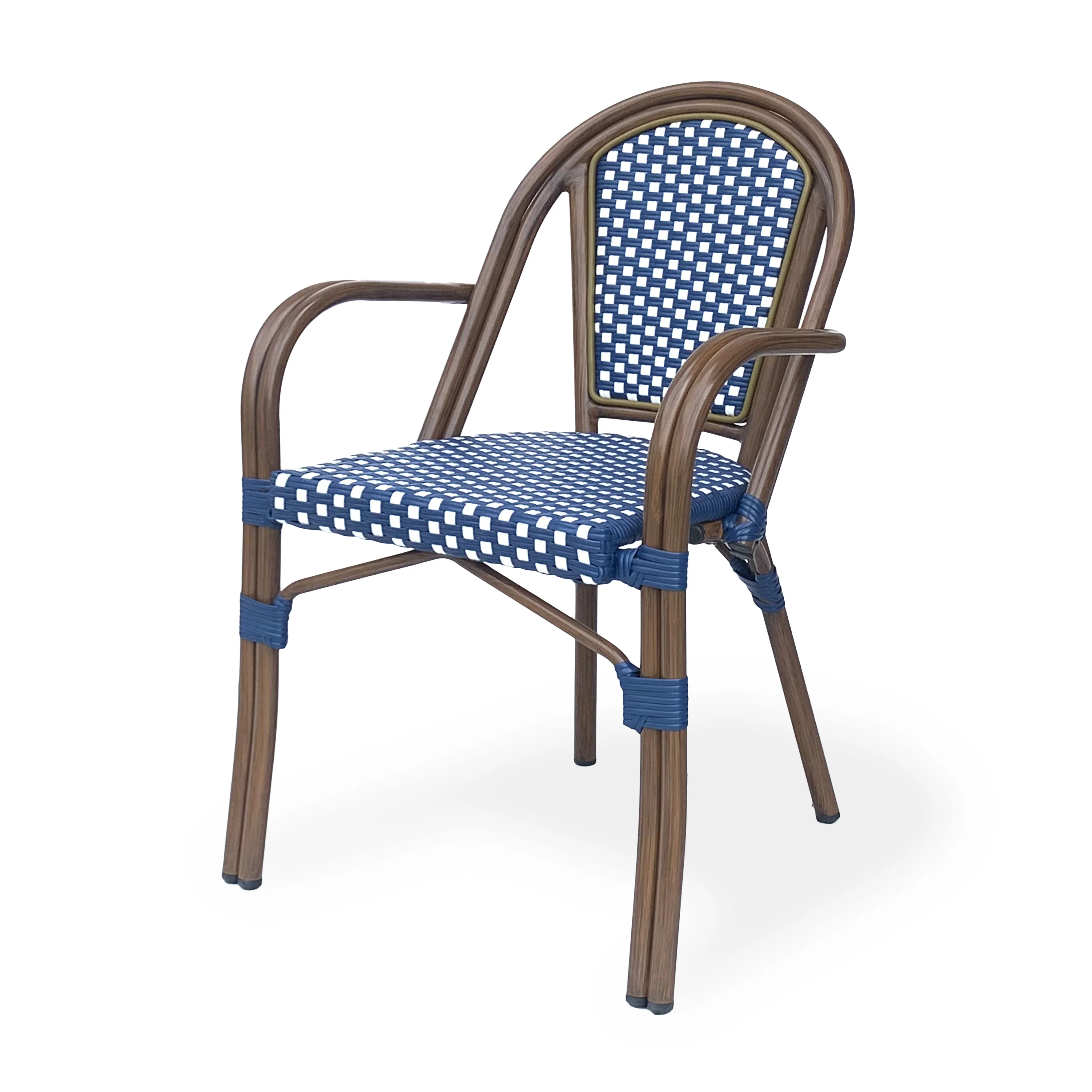 Crowned Wicker Bistro Chair with Checkered Pattern and Curved Arms, Set of 2 - Image 14