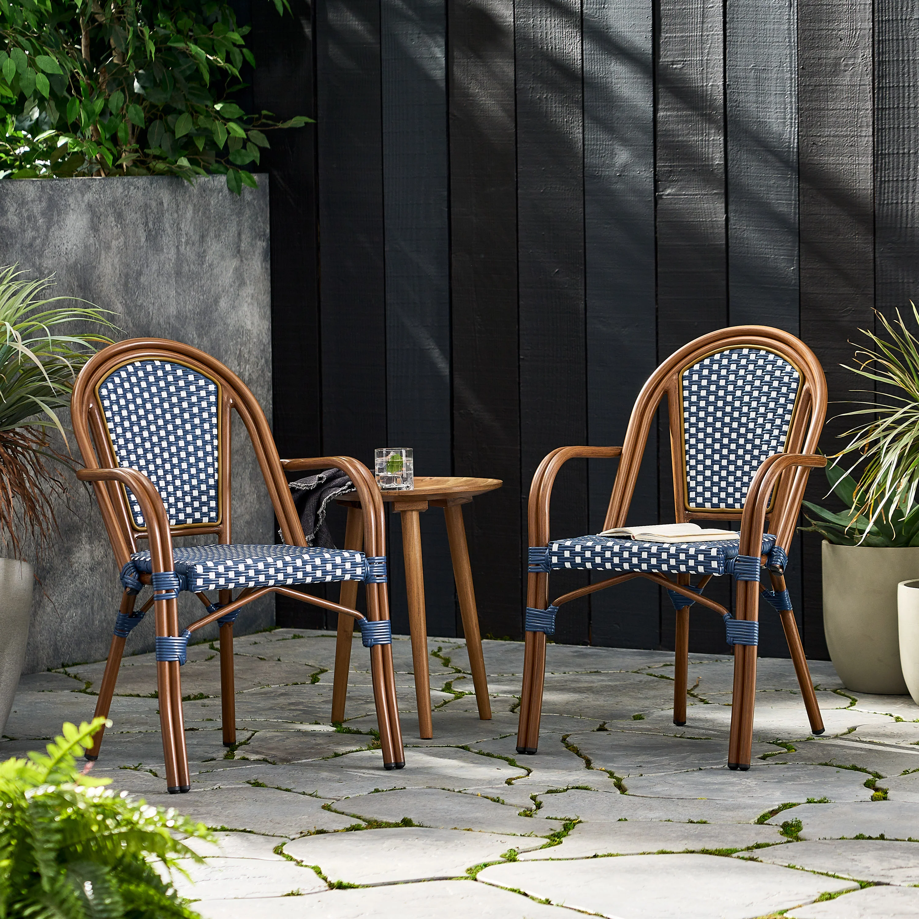 Crowned Wicker Bistro Chair with Checkered Pattern and Curved Arms, Set of 2 - Image 19