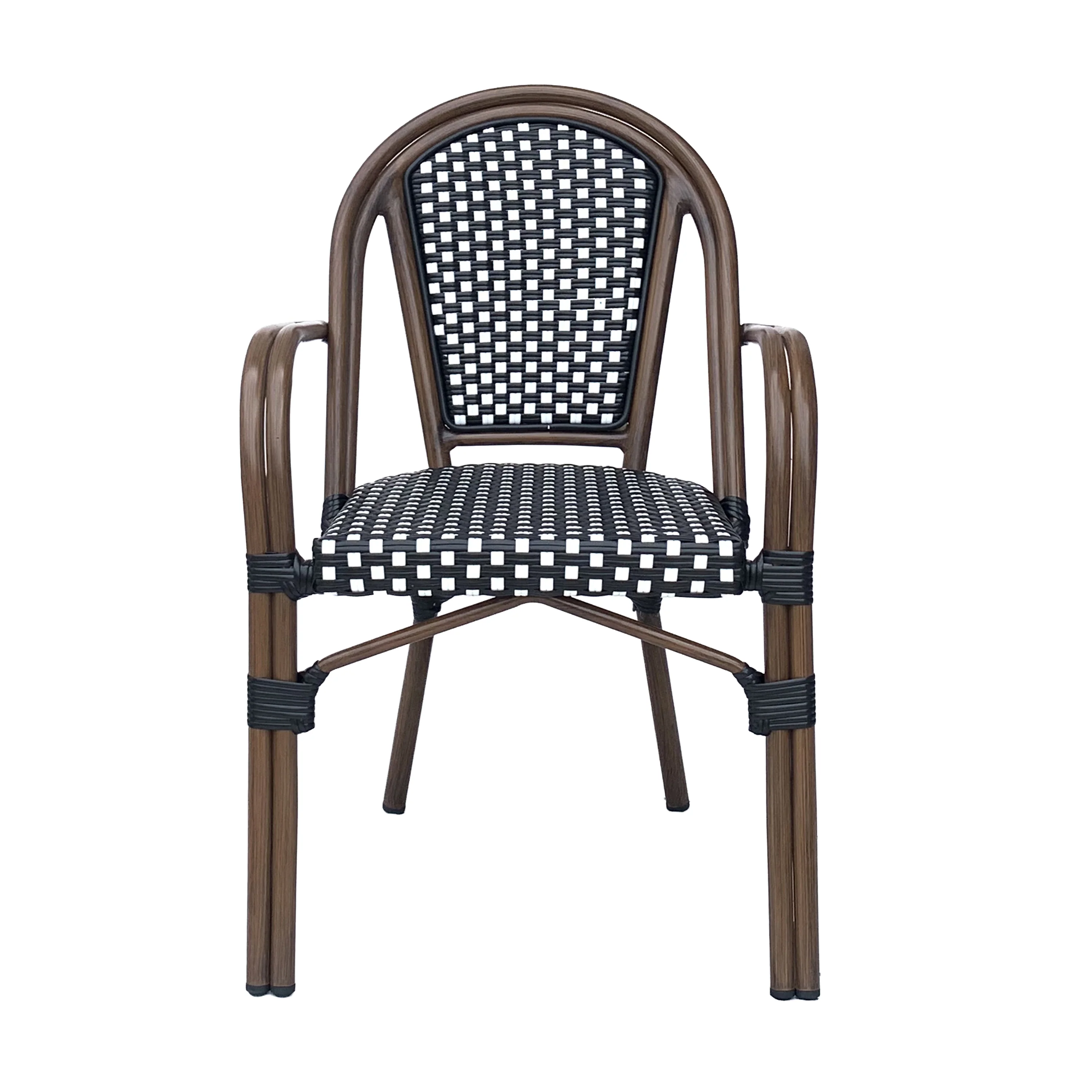 Crowned Wicker Bistro Chair with Checkered Pattern and Curved Arms, Set of 2 - Image 3