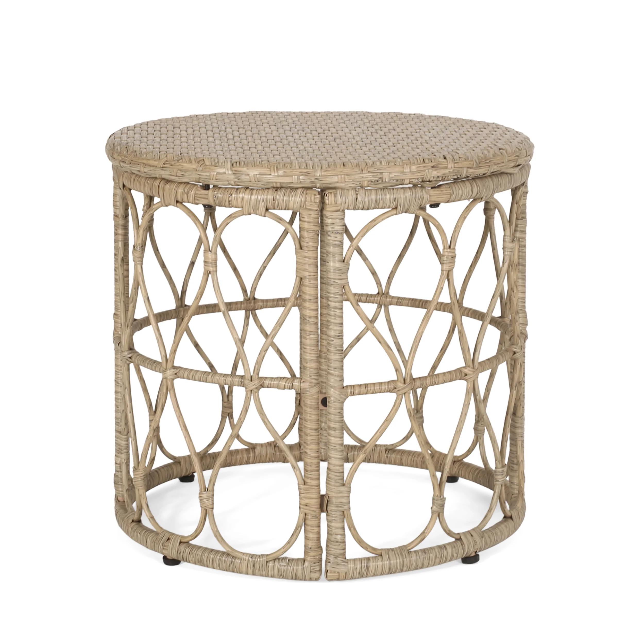 Cultured Outdoor Side Table with Wicker Weave Top and Looped Design