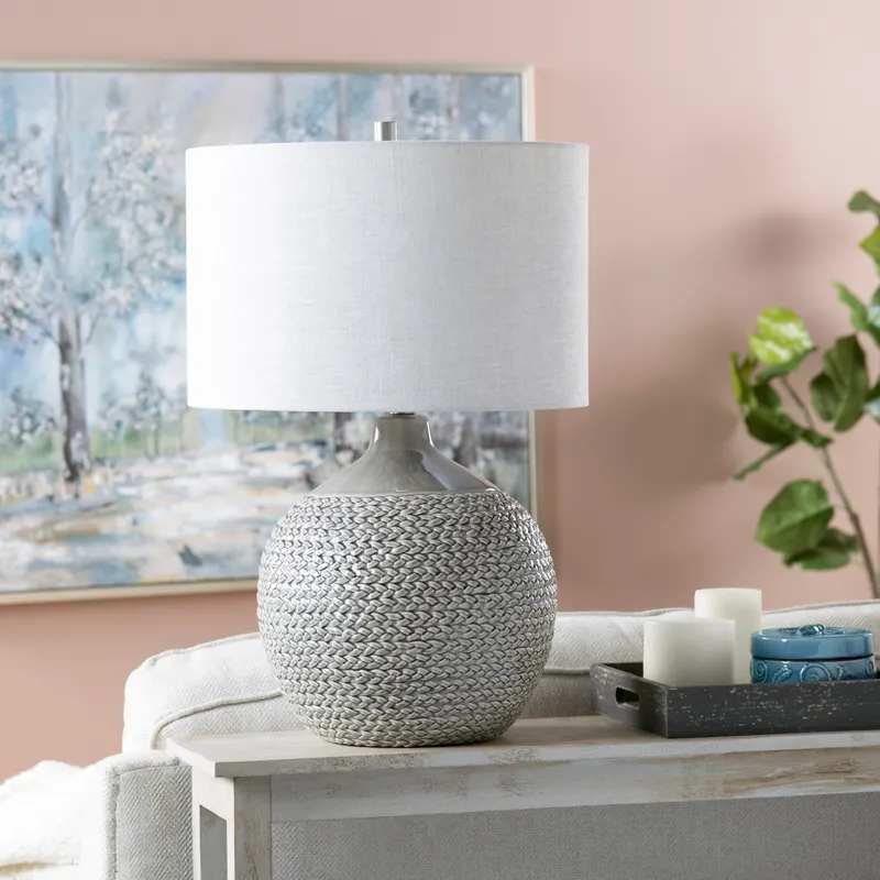 Ceramic Woven Texture Table Lamp with Linen Shade - Image 7