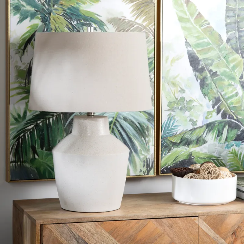 Ivory Tapered Ceramic Table Lamp with Cream Shade - Image 2